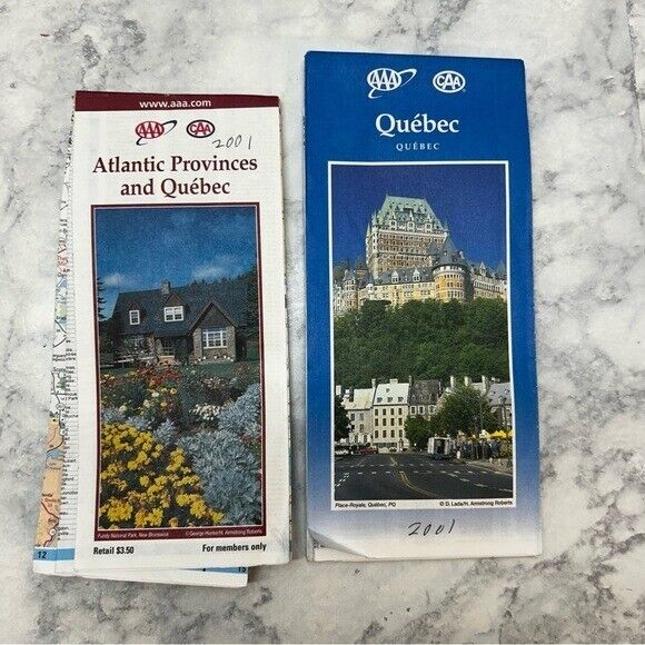 AAA Quebec Canada paper fold out 2 maps 2001
