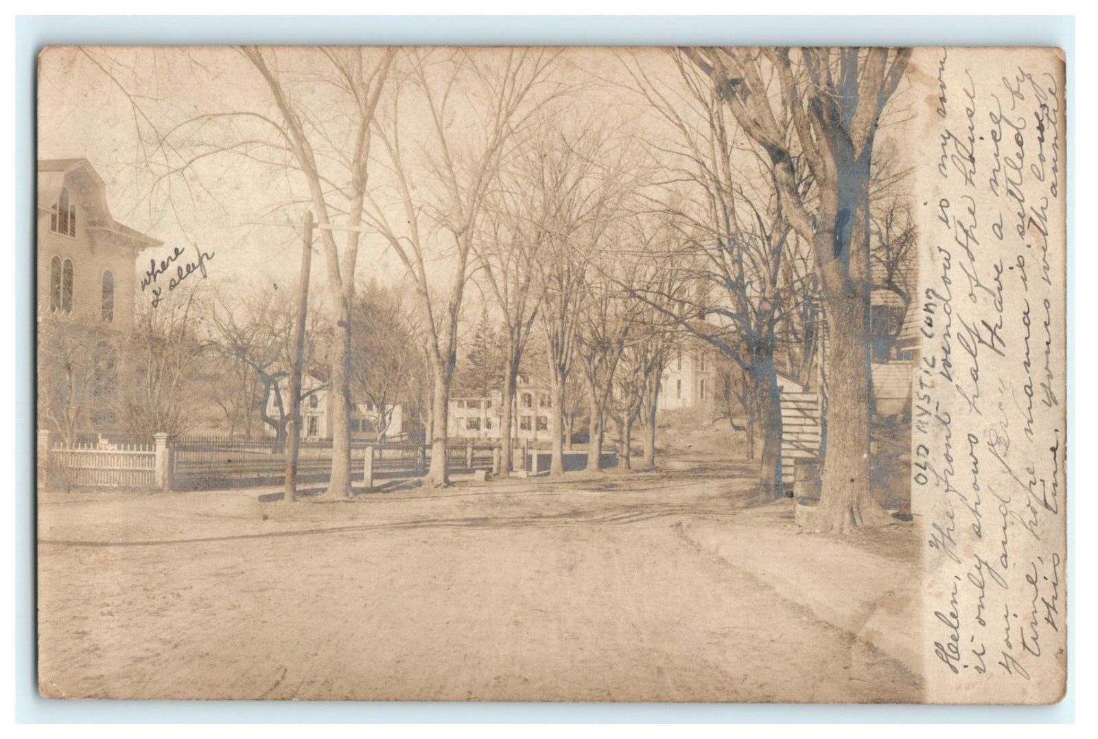 1906 Old Mystic CT RPPC Dirt Road Homes Residence Street View