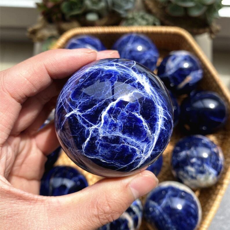 TOP 50mm+ Natural Sodalite Carved Ball Quartz Crystal Sphere Healing -1