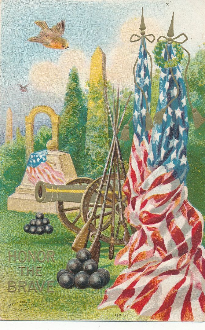 DECORATION DAY - Flags, Cannon and Cannonballs Honor The Brave - 1910