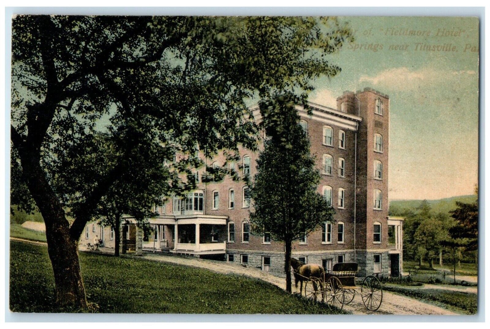 1910 Exterior Fieldmore Hotel Springs Building Titusville Pennsylvania Postcard