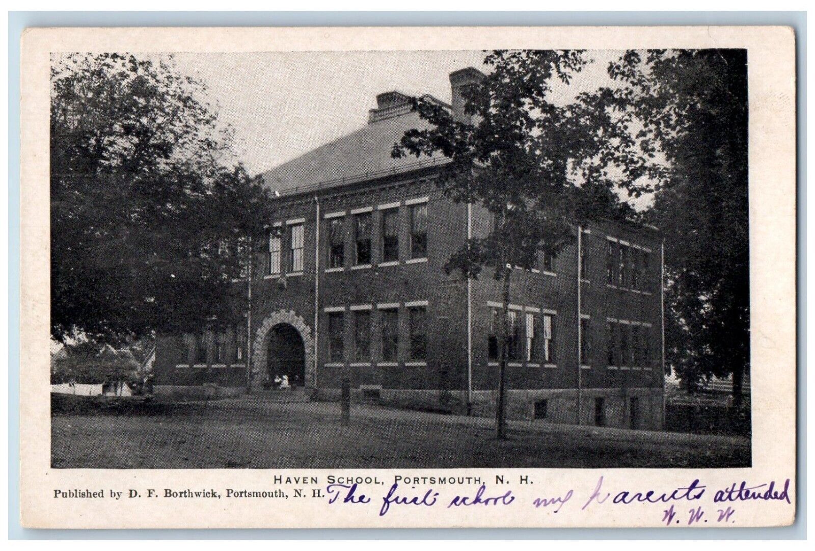 Portsmouth New Hampshire NH Postcard Haven School Exterior c1905 Vintage Antique
