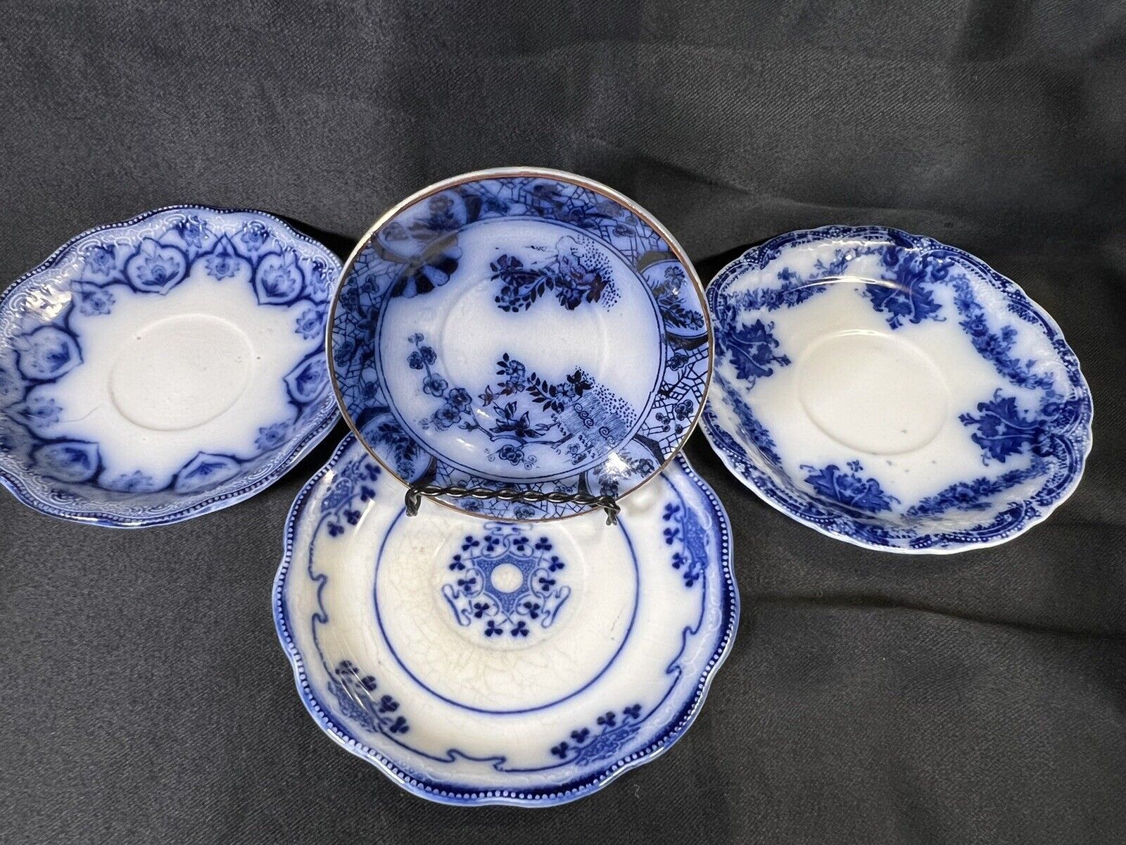 Lot Of 4 Antique Flow Blue Saucers  Prussia England Portugal