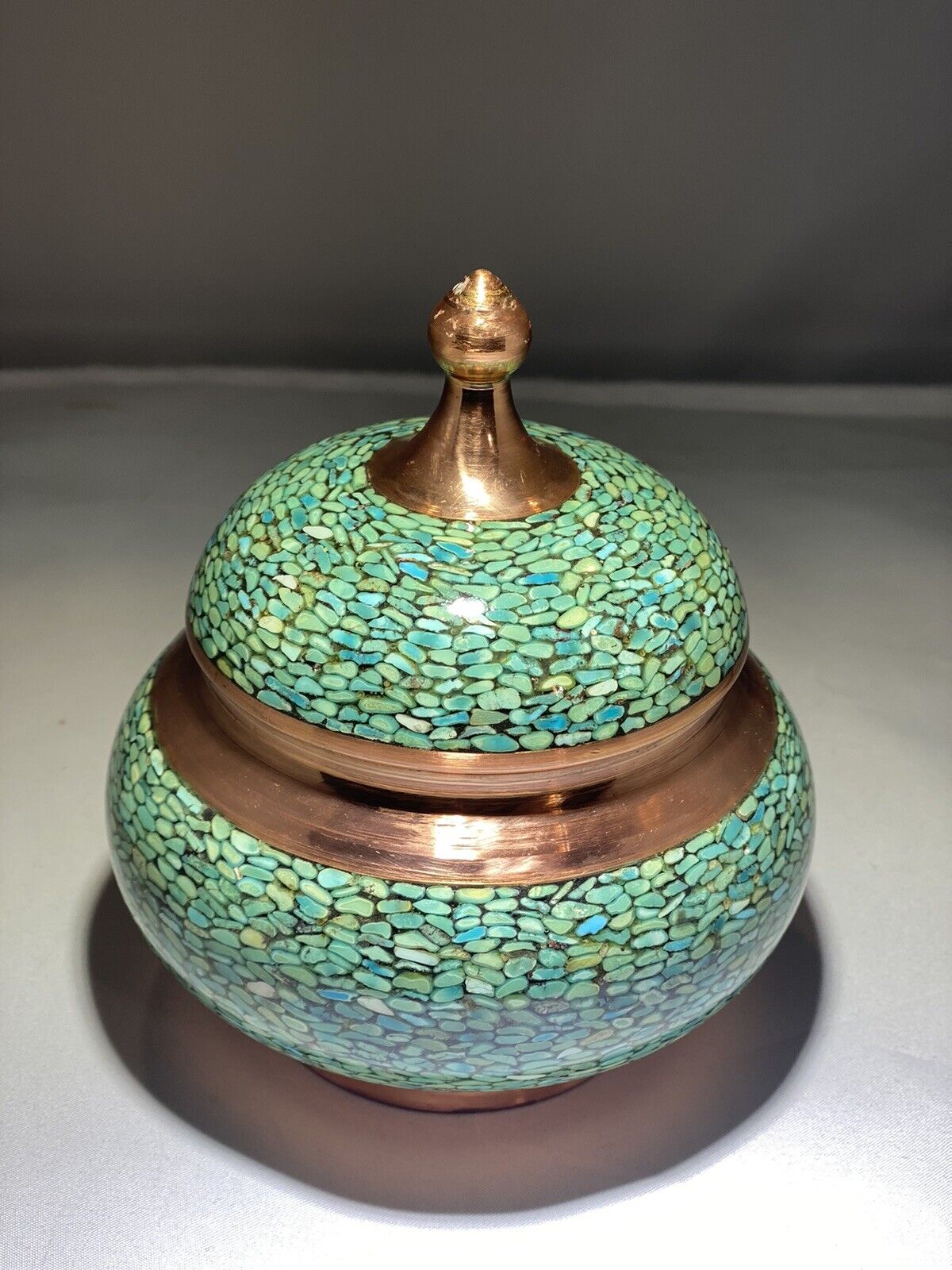 Firoozeh Koobi Inlaid With Persian Turquoise And Copper Jar