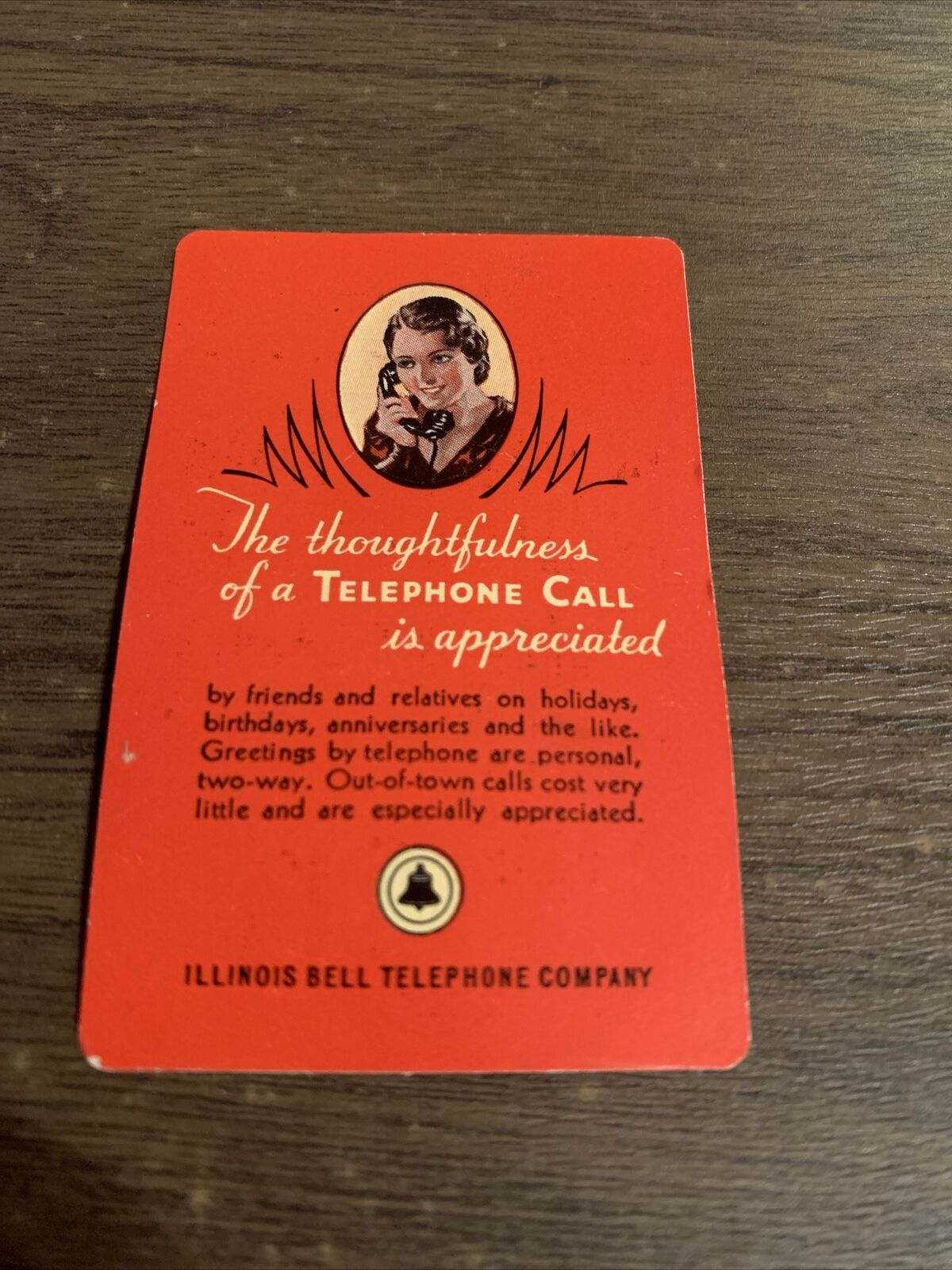 Vtg Illinois Hell Telephone Company Ad Card 1934 Calendar
