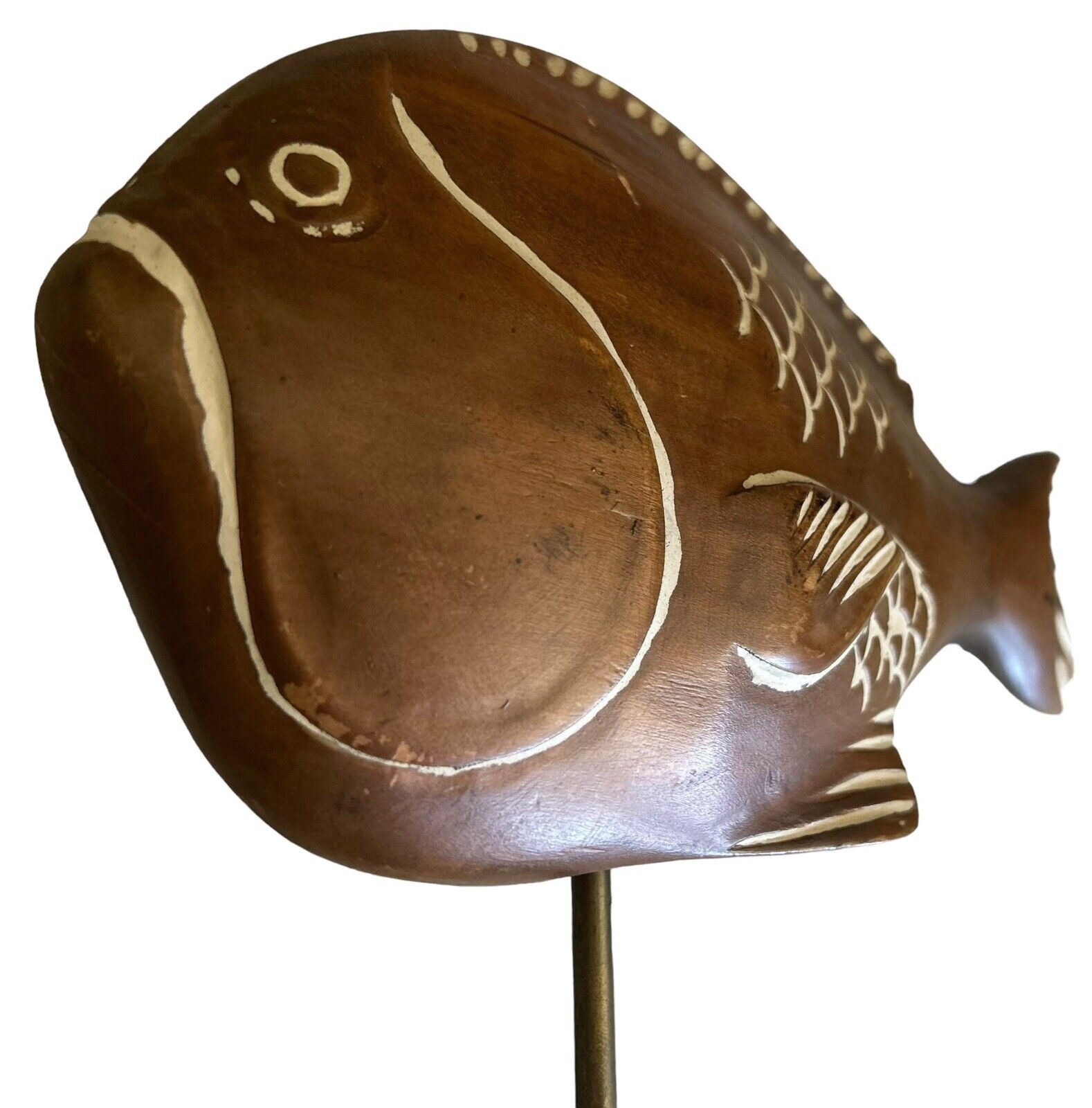 Vintage Carved Wood Fish on Brass Stand-Sarreid Ltd.