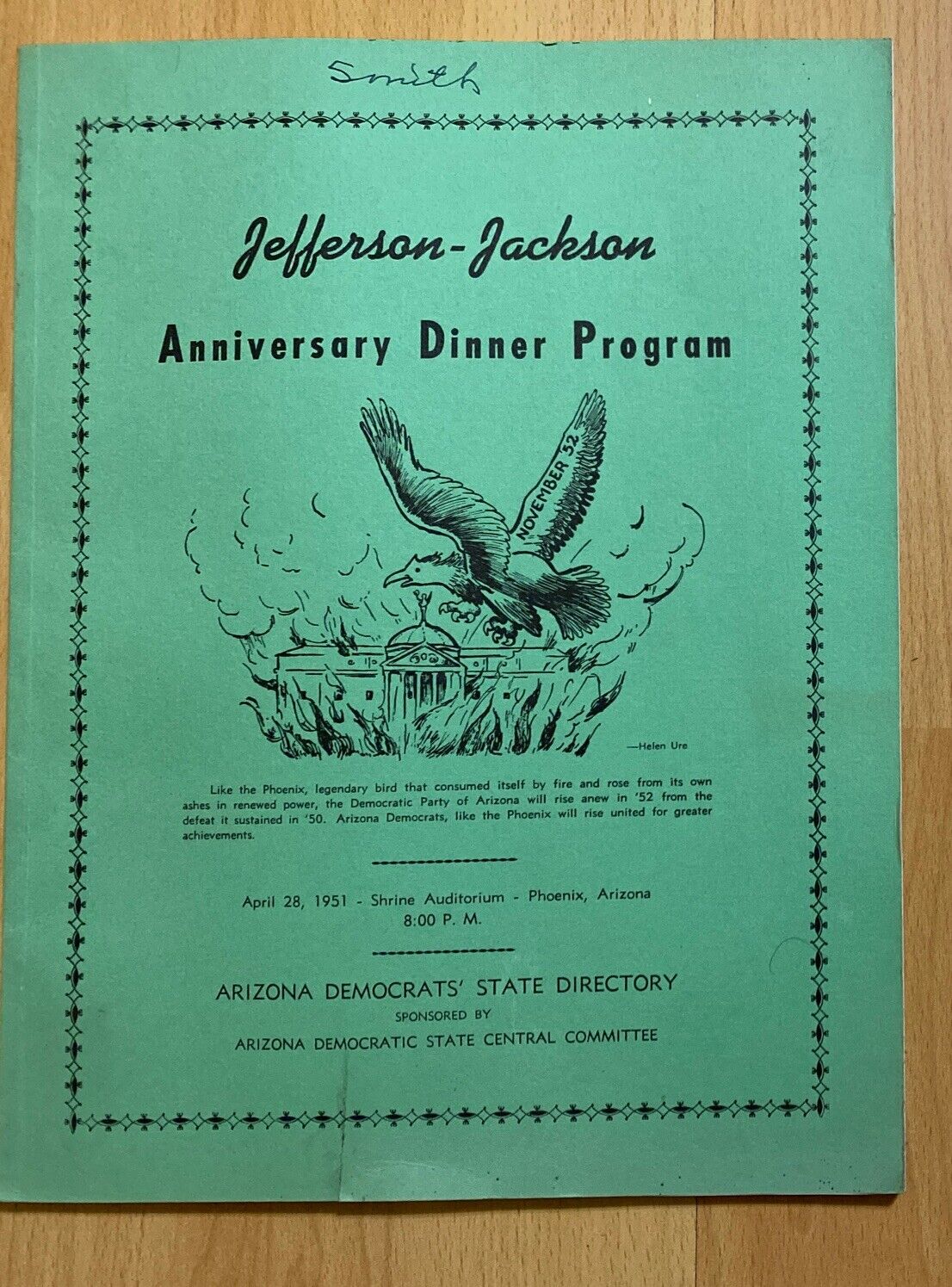 1951 Jefferson-Jackson Dinner Program Phoenix Arizona Vice Chairman Copy