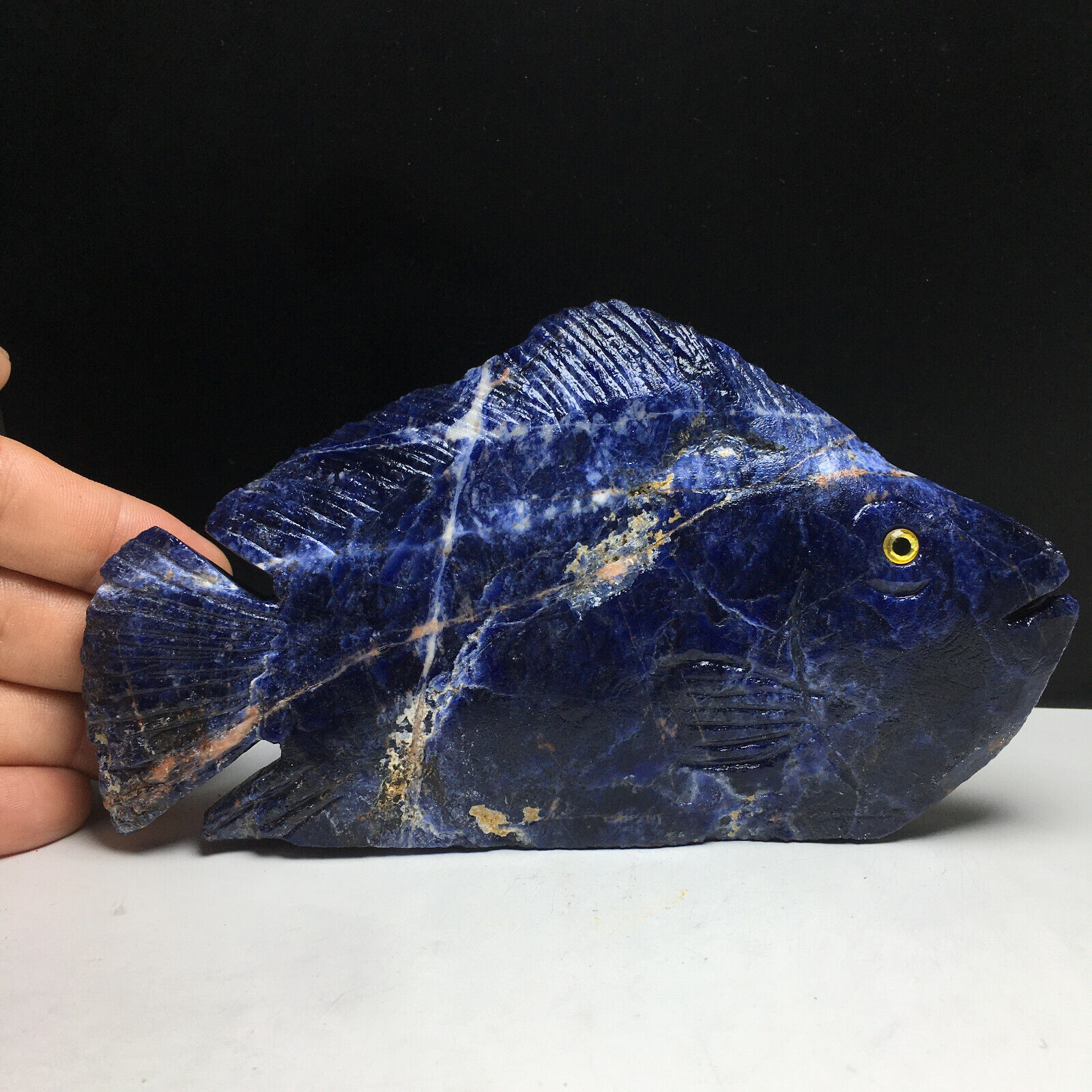 483g Natural Crystal Mineral Specimen. Sodalite. Hand-carved. The Exquisite Fish