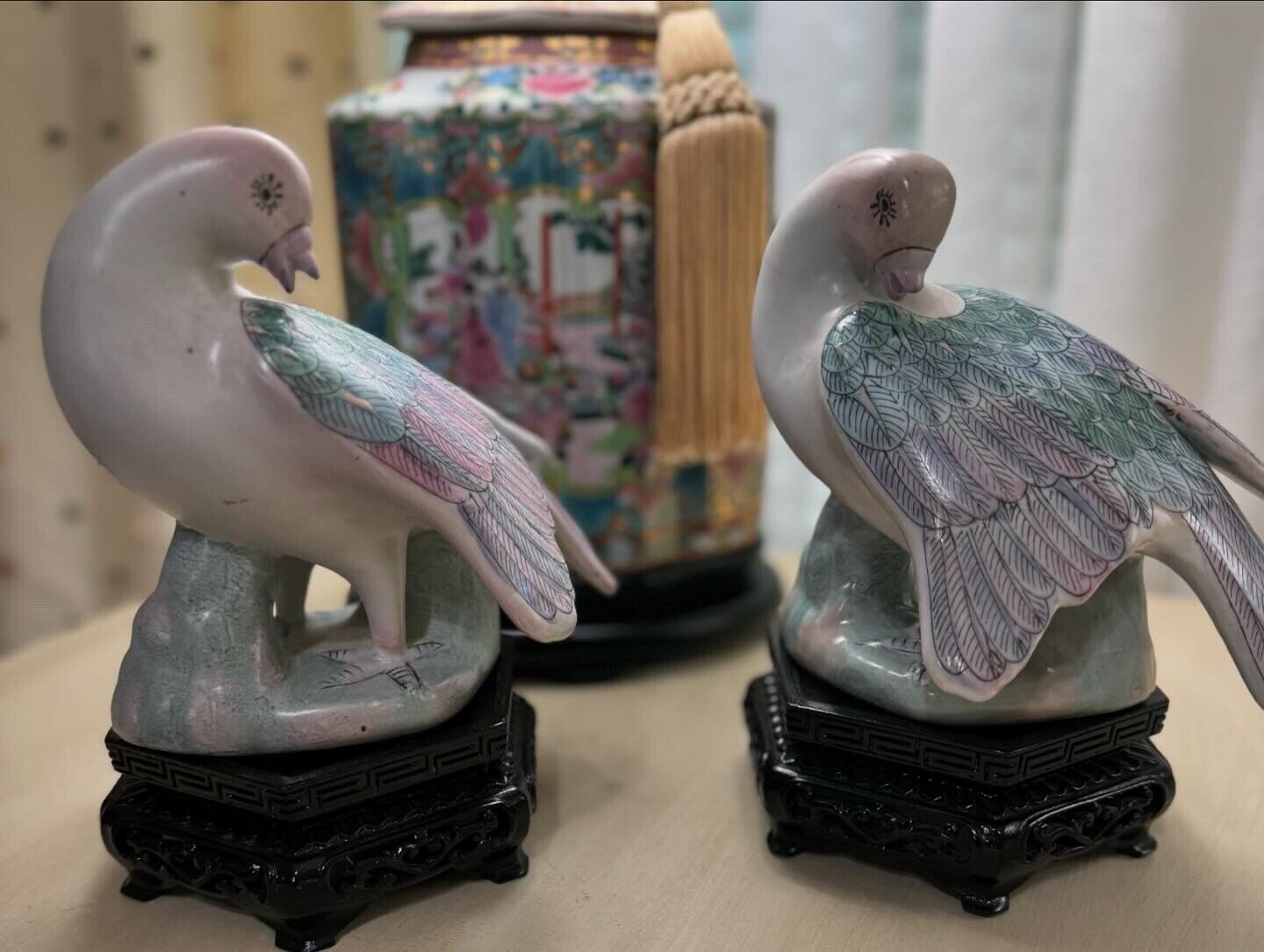 2 Porcelain Hand Painted Dove Figurines 1950’s Vtg WBI China.