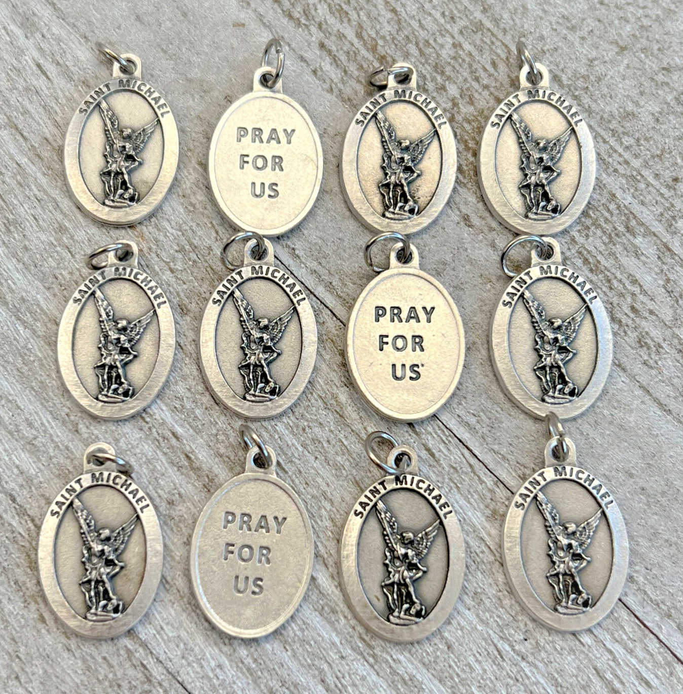 12 pc Saint St MICHAEL Archangel Charm ITALY Holy Medal rosary Silverplate NEW