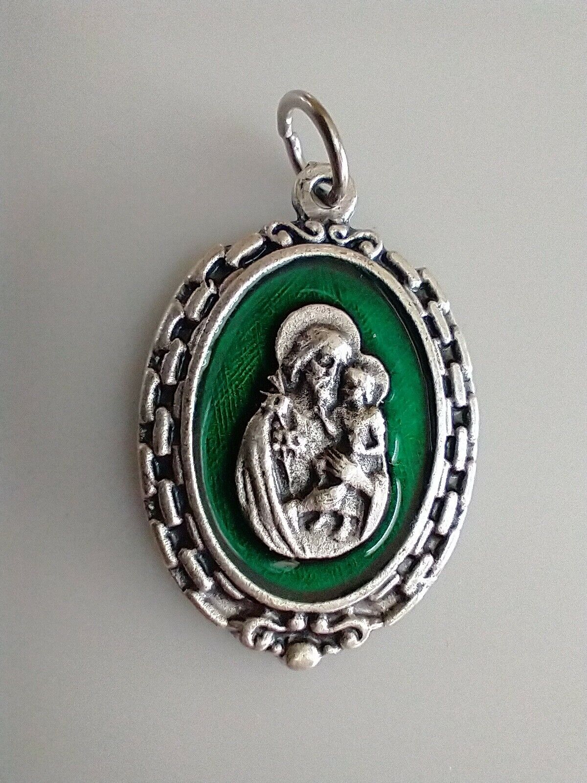 Catholic Green Enamel St Joseph Religious Medal Italy
