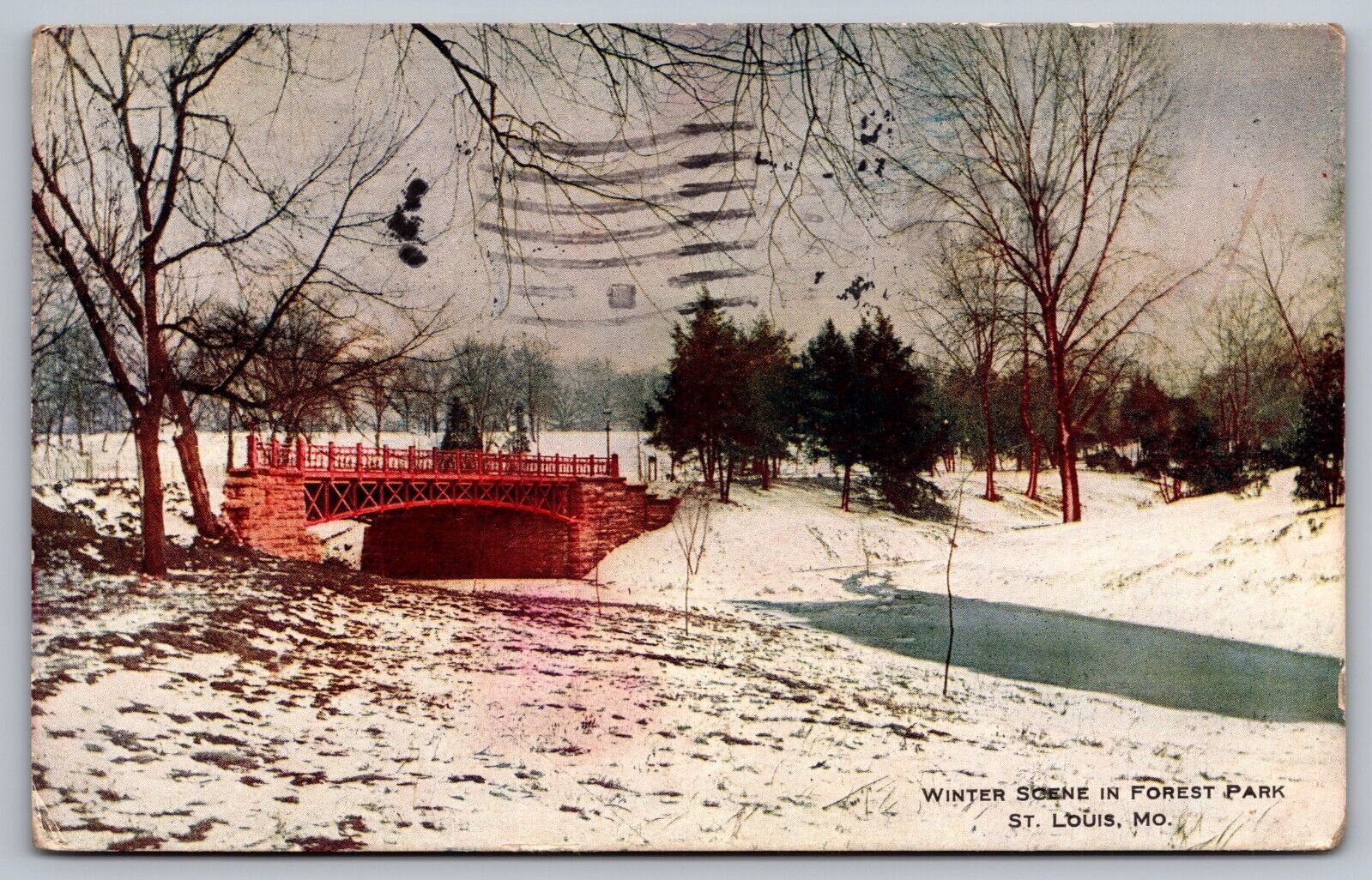 Winter Scene in Forest Park St. Louis Missouri Antique Postcard c. 1915