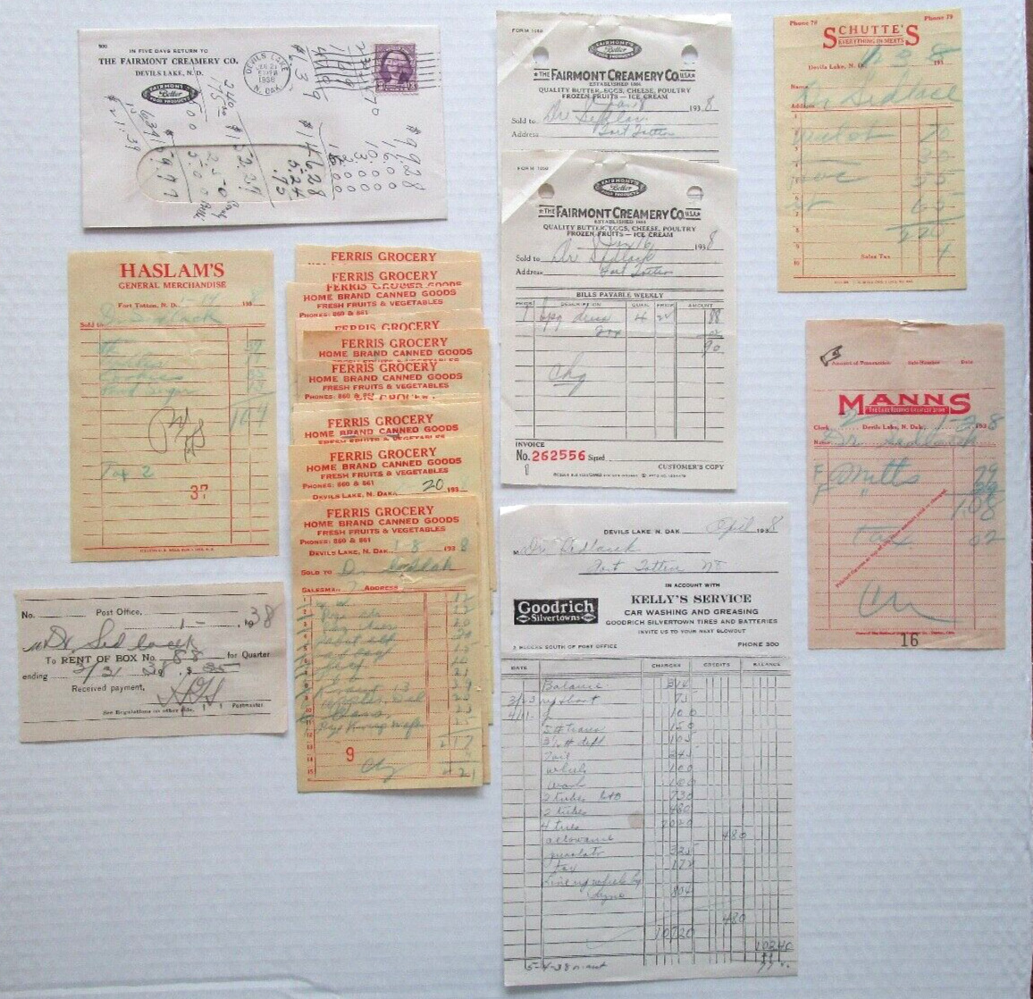 1930\'s Devils Lake, North Dakota & Local Vicinity Retail Receipts - E6B