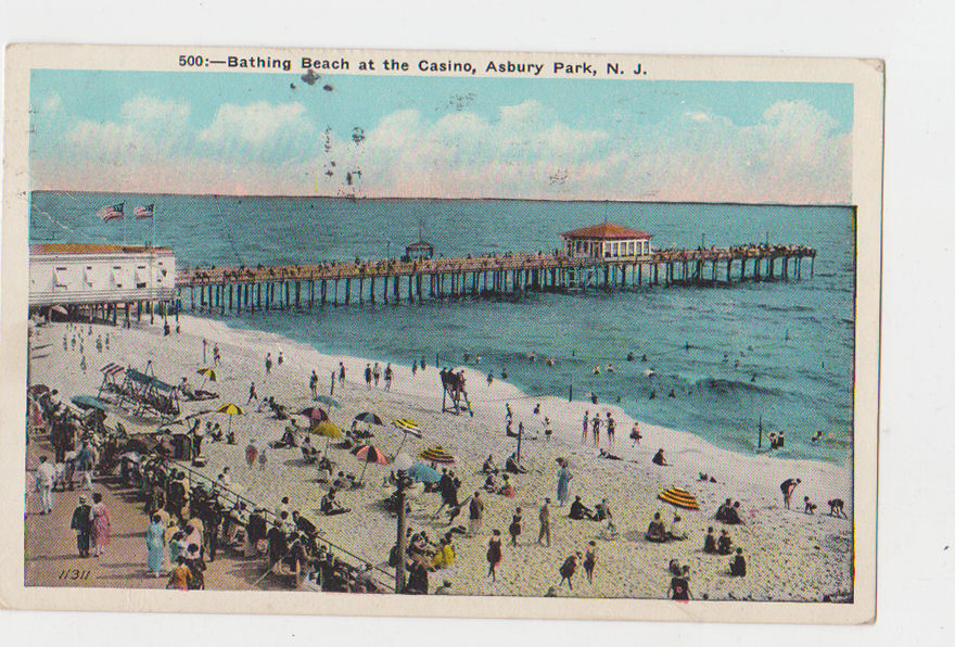 Postcard 1929 Asbury Park NJ New Jersey RPPC bathing beach Casino 