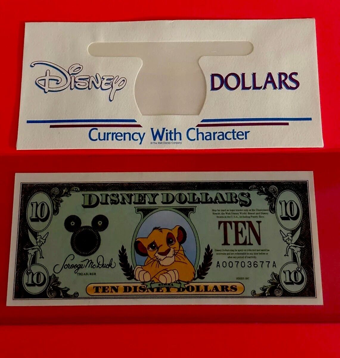 1997 Disney Dollar Simba $10 A Series Uncirculated In Rigid Holder AA Excellent