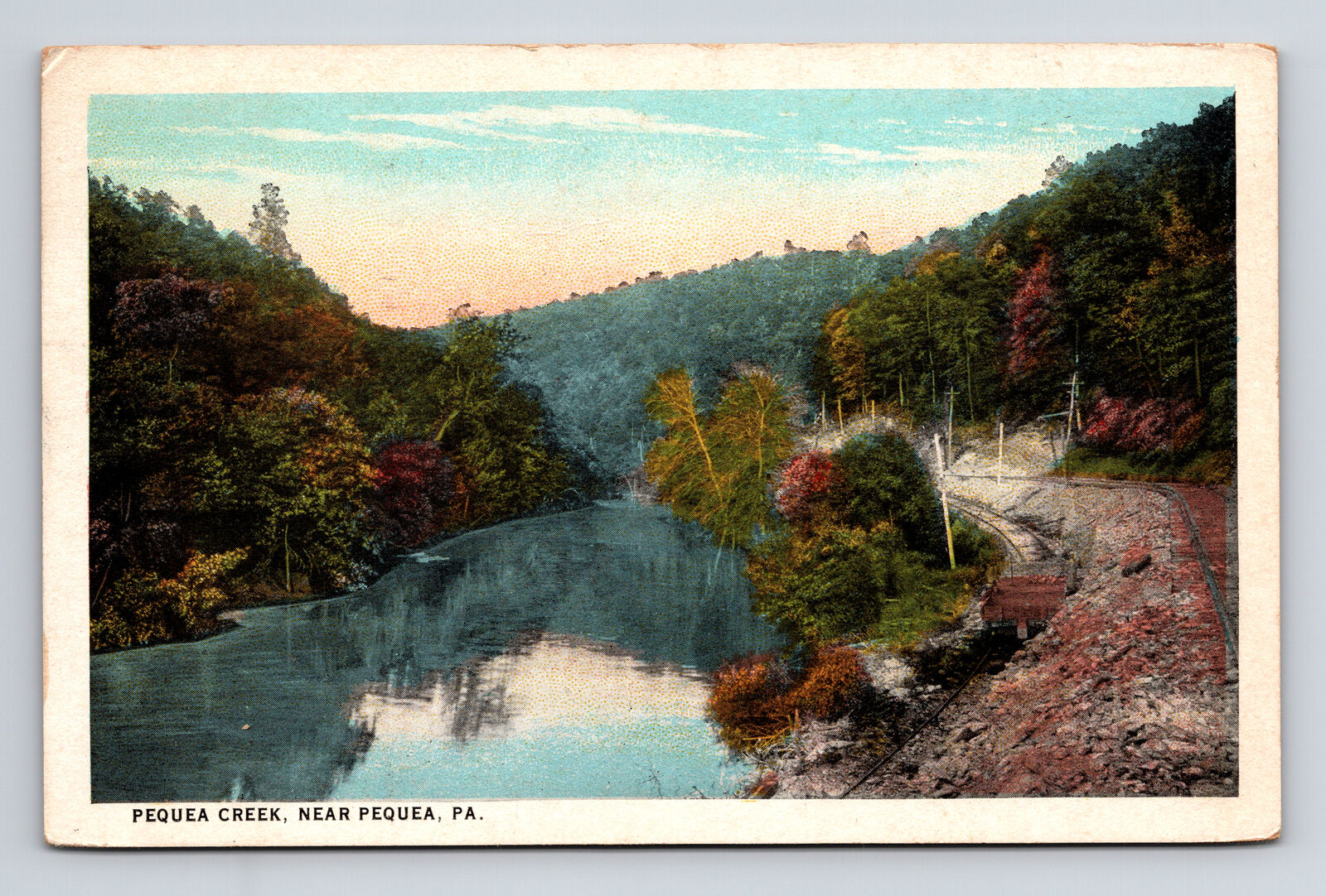 c1926 WB Postcard Pequea PA Pennsylvania Creek Railroad