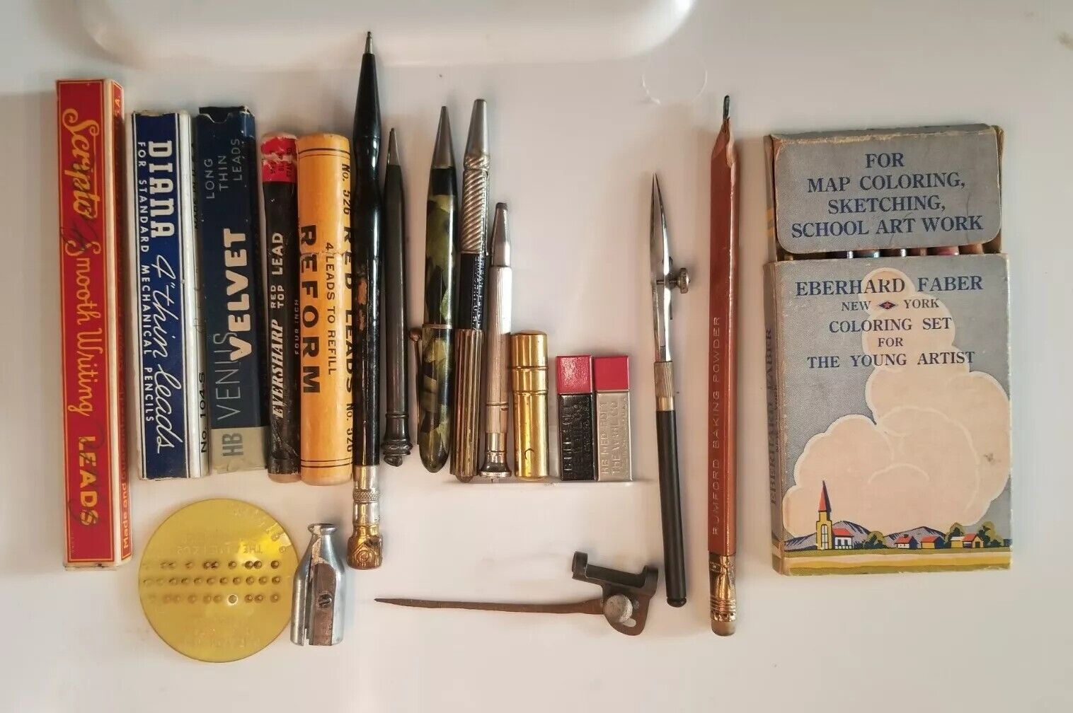Lot Vintage Mechanical Pencils,  Lead,  Cases, Sharpener Scripto Wahl Keystone