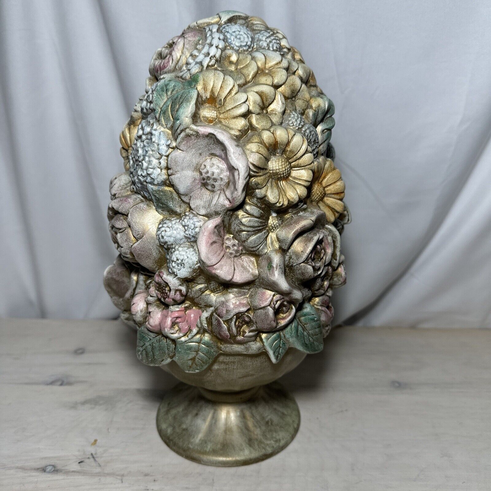 12.5x7” Vintage Ceramic Topiary Floral Vase Bouquet