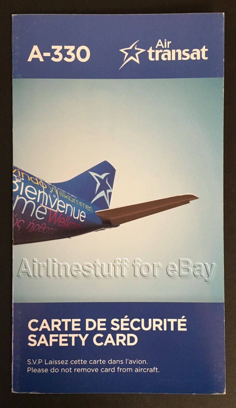 2012 AIR TRANSAT AIRBUS A330 SAFETY CARD airlines airways CANADA