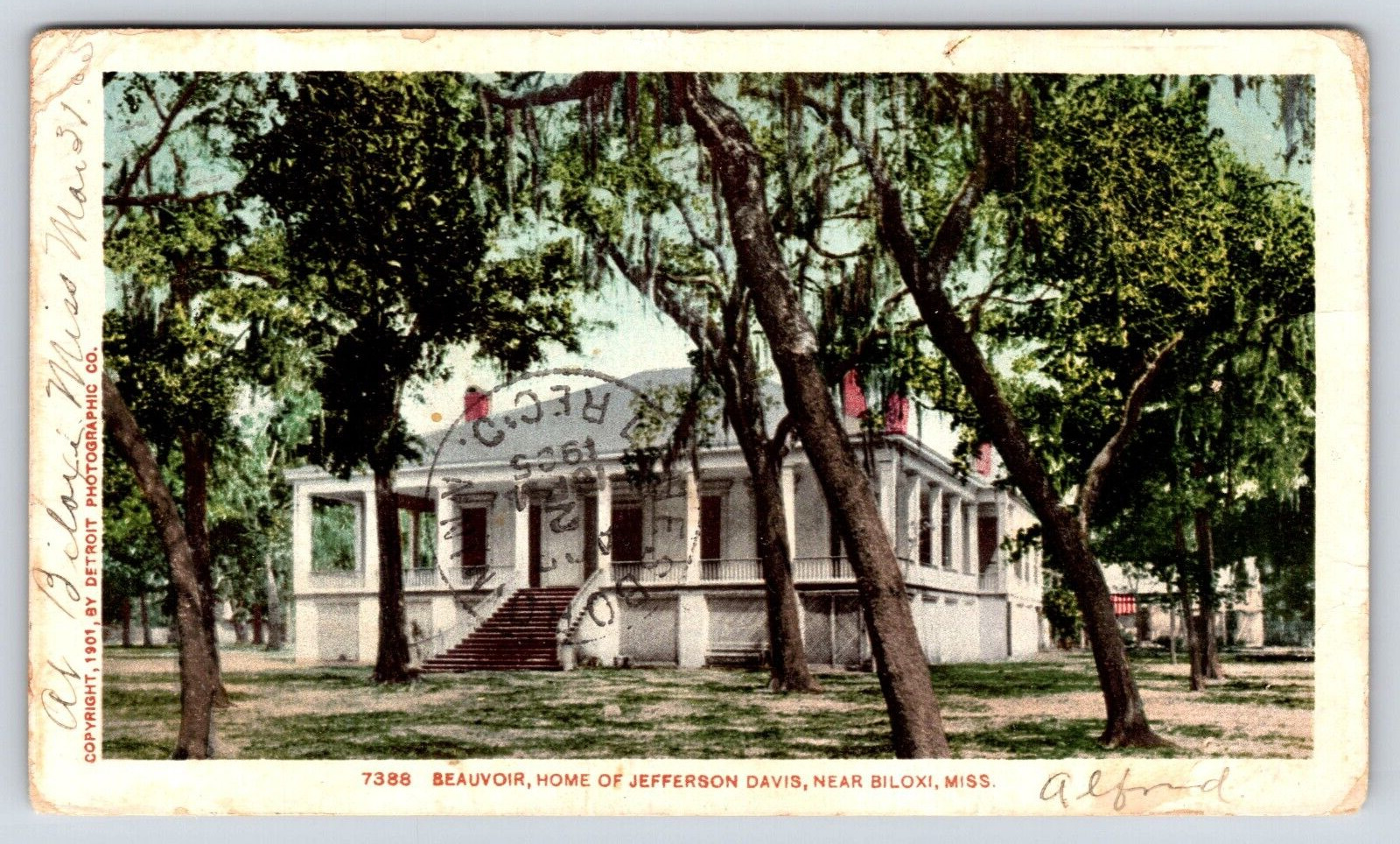 Mississippi Near Biloxi Beauvoir Jefferson Davis Vintage Postcard POSTED 1905