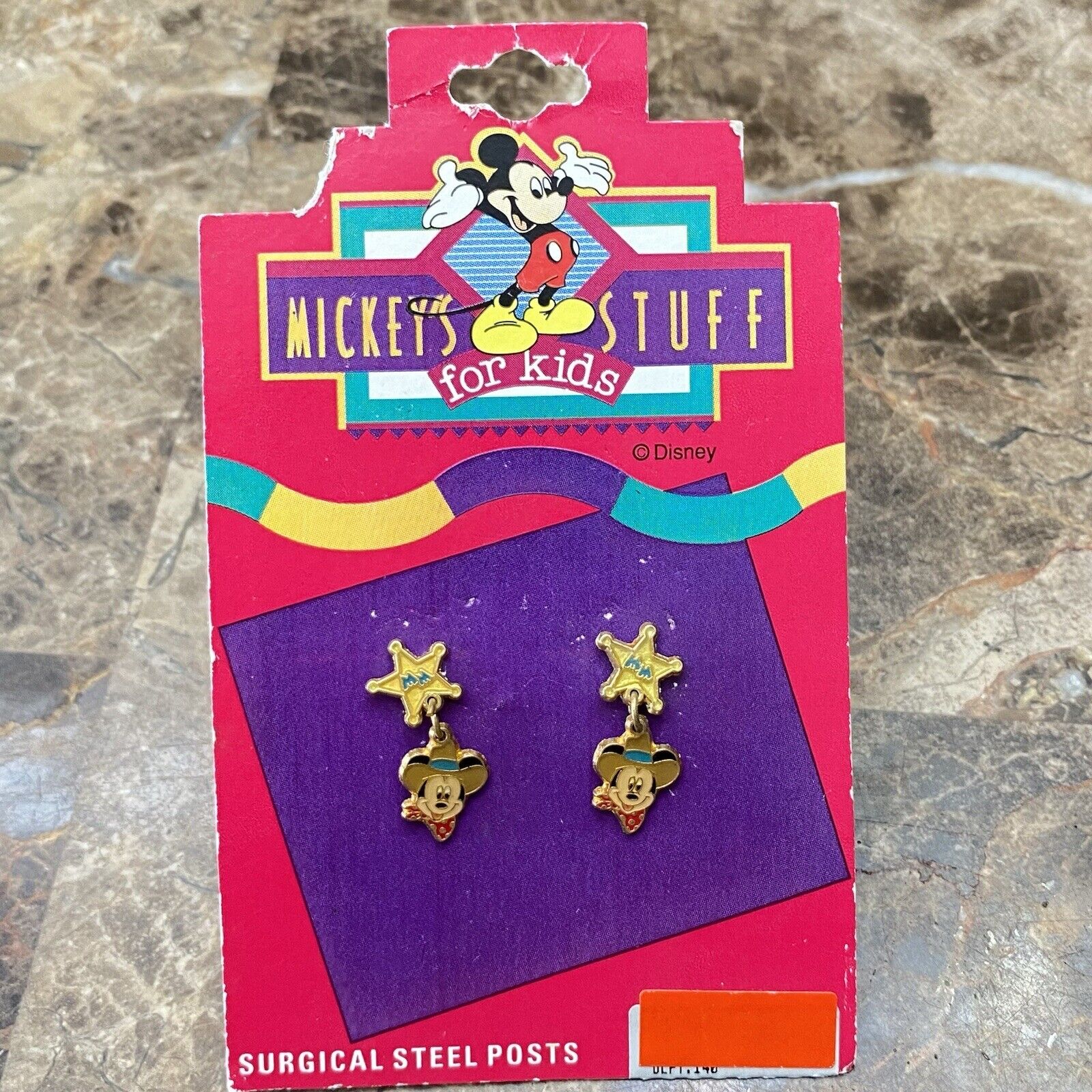Vintage Sheriff Mickey Mouse Enamel Stud Earrings Disney Western Rodeo Cowboy