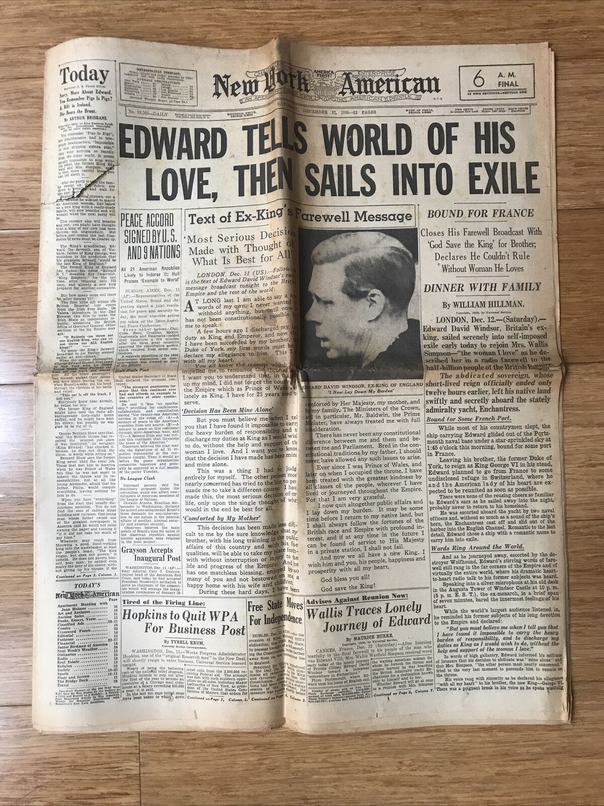 December 12, 1936 new York American king Edward Farewell message
