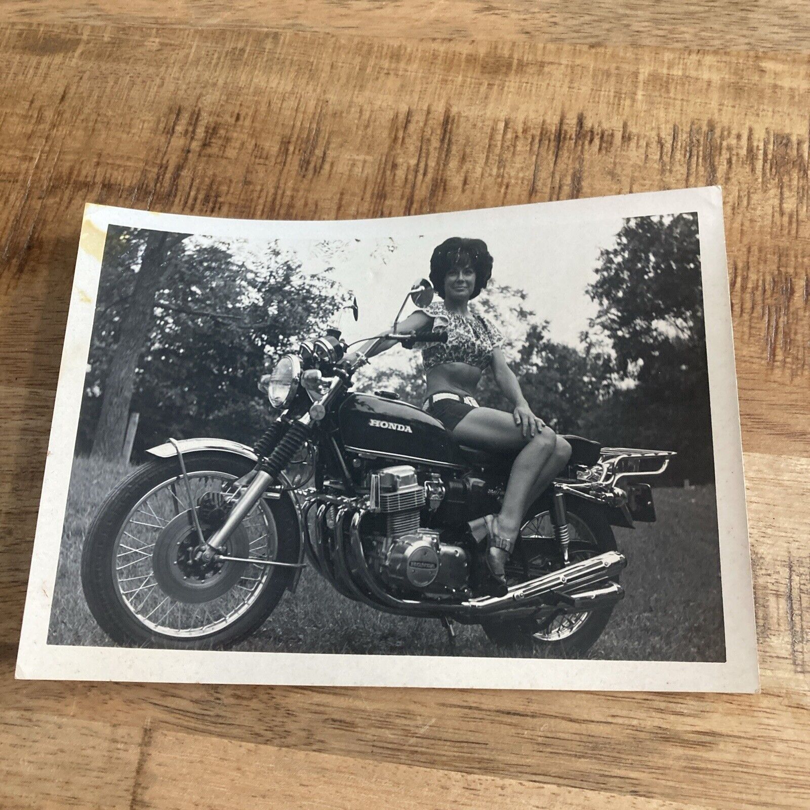 Vintage 5x7 Photo HONDA Motorcycle Cycle w/Pretty Girl 1970's