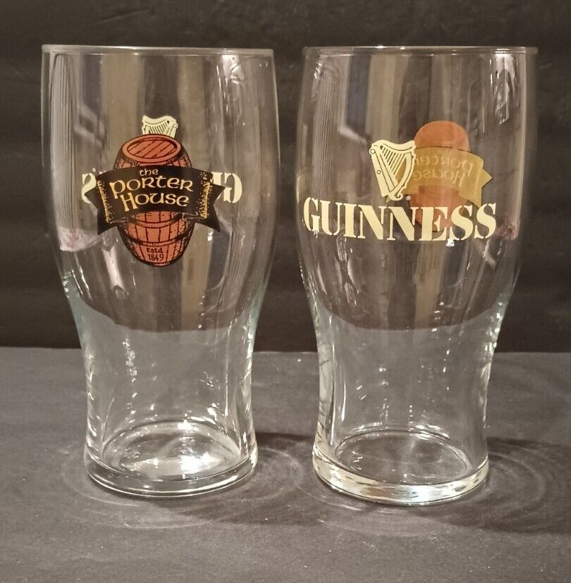 RARE Guinness Beer Glasses w/ Barrel The Porter House 20oz Set of 2
