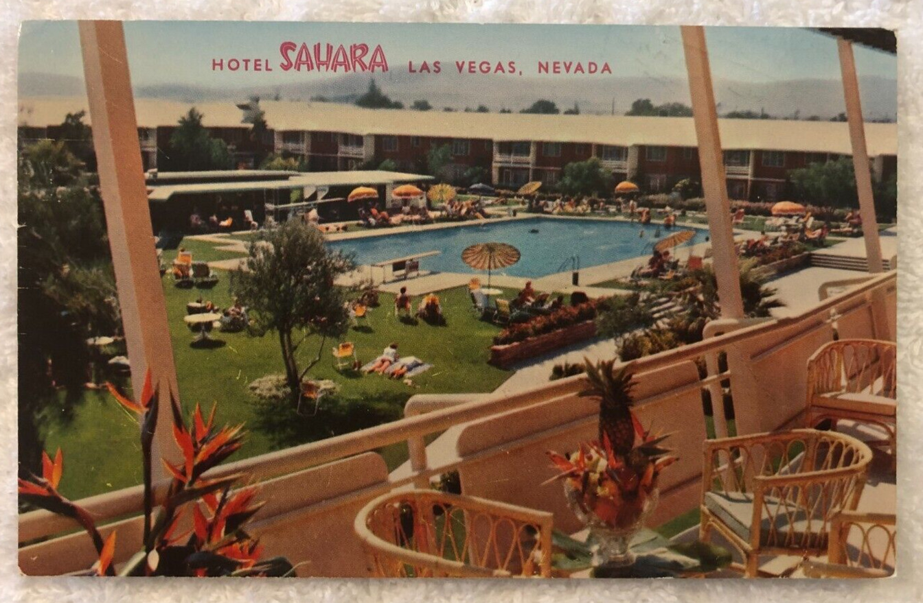1950s LAS VEGAS, Nevada Postcard HOTEL SAHARA Swimming Pool Scene