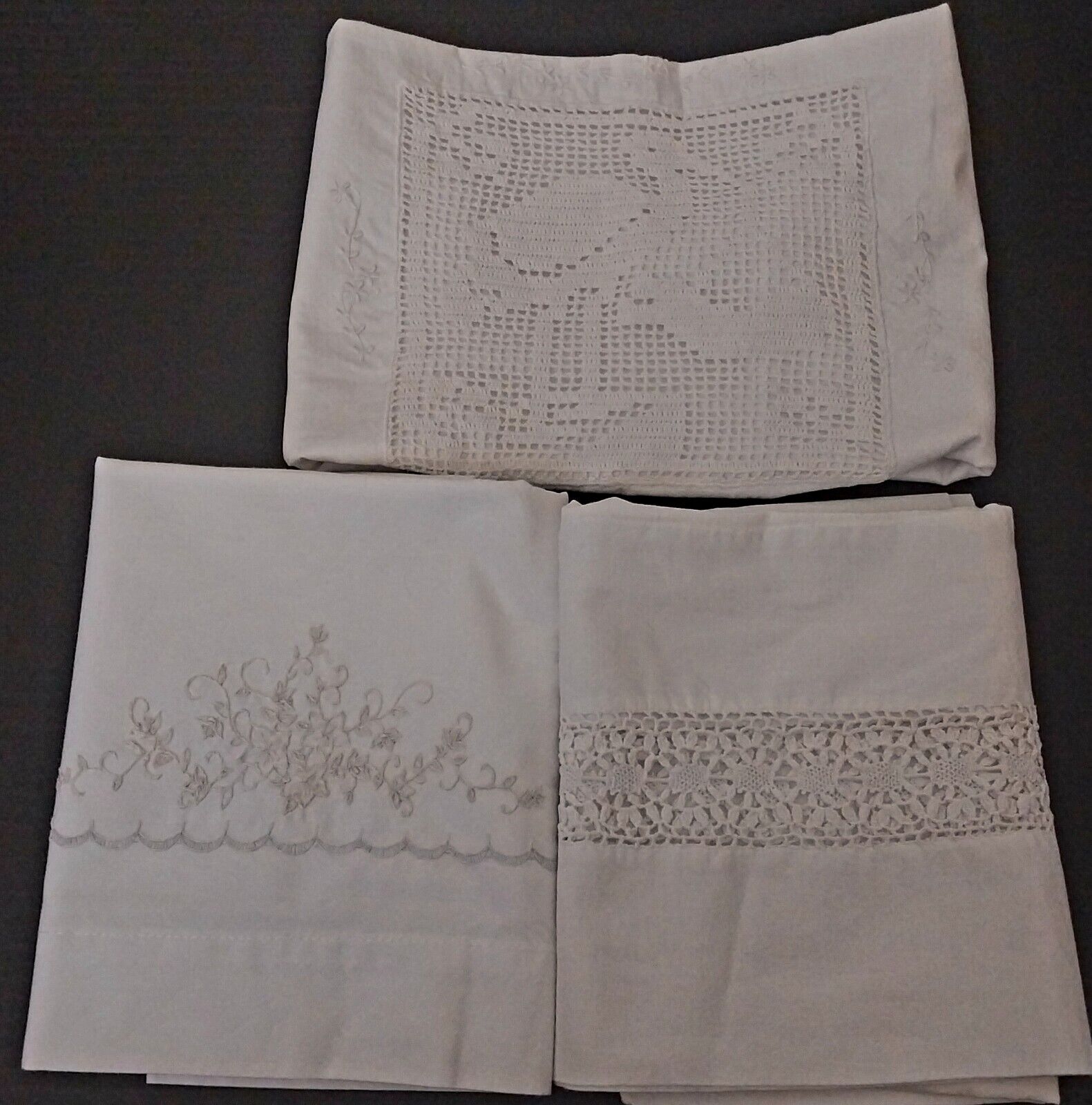 VINTAGE Handcrafted Lot of 3 Single Standard Pillow Cases Embroidered * X Stitch