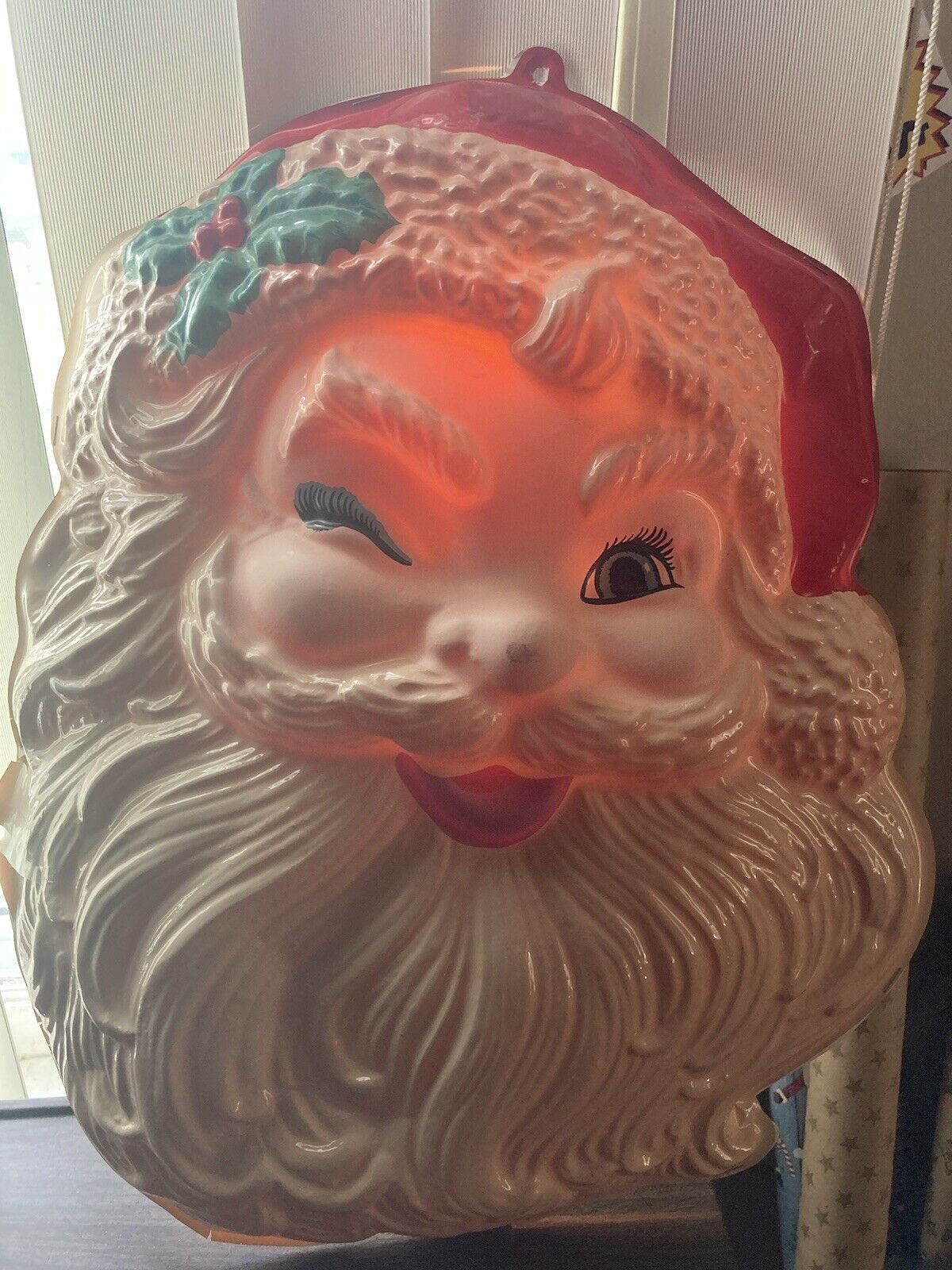 Vintage Artform Industries Christmas Lighted Winking Santa Face 18×15 (READ)