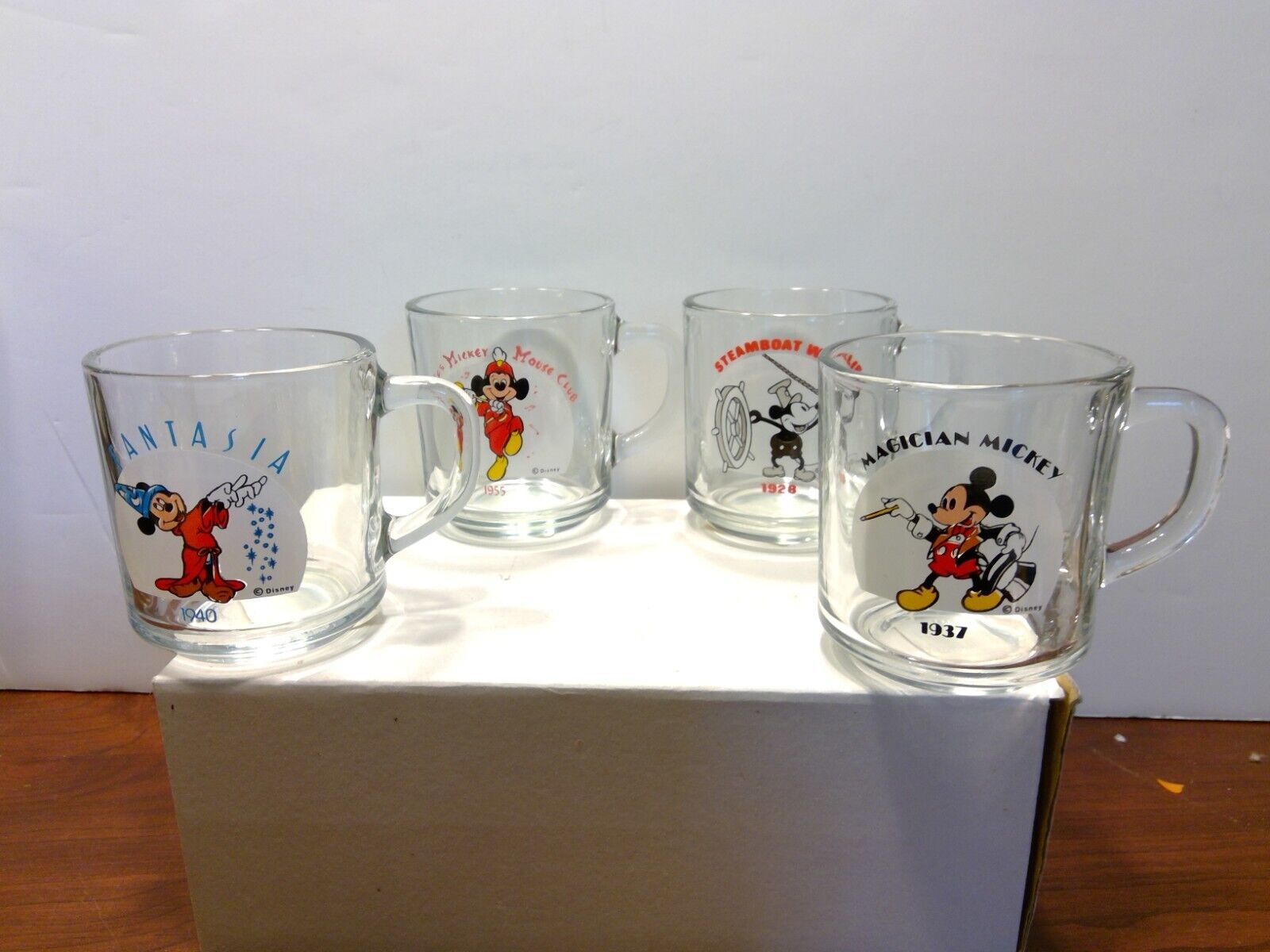 Vintage Set of 4 Walt Disney Clear Glass Mikey Mugs - NWT