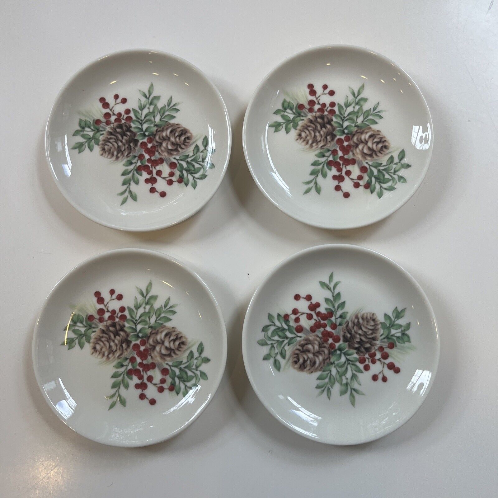 Set of 4 Lenox Williamsburg Boxwood & Pine Coasters / Dip Bowls / Trinket Dish