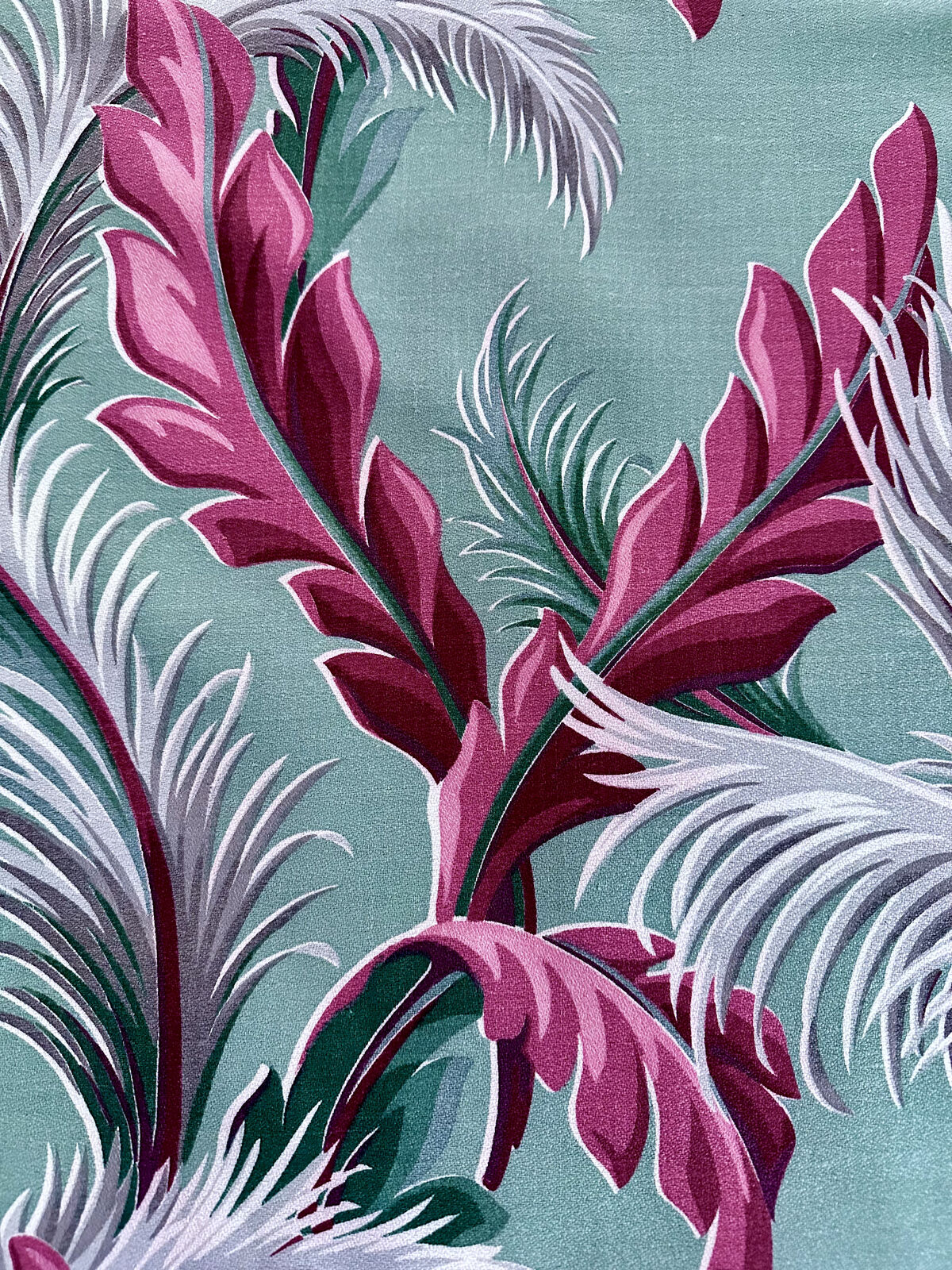 30's Art Deco Hawaiiana in Miami Beach Seafood Purples Barkcloth Vintage Fabric