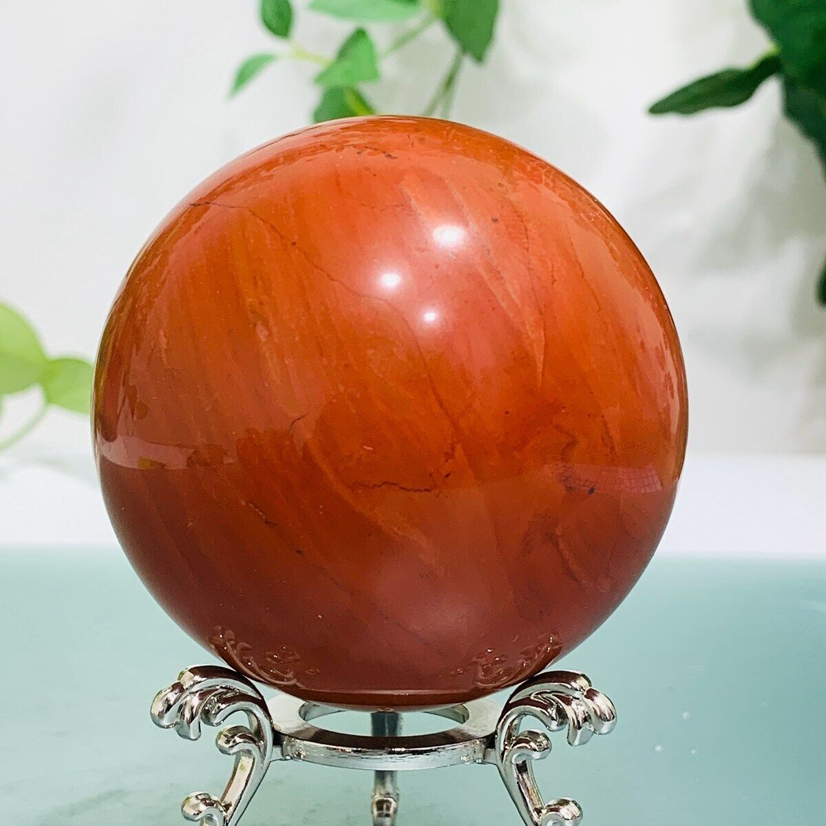 483g Natural Red Jasper Quartz Sphere Crystal Ball Reiki Healing Decoration