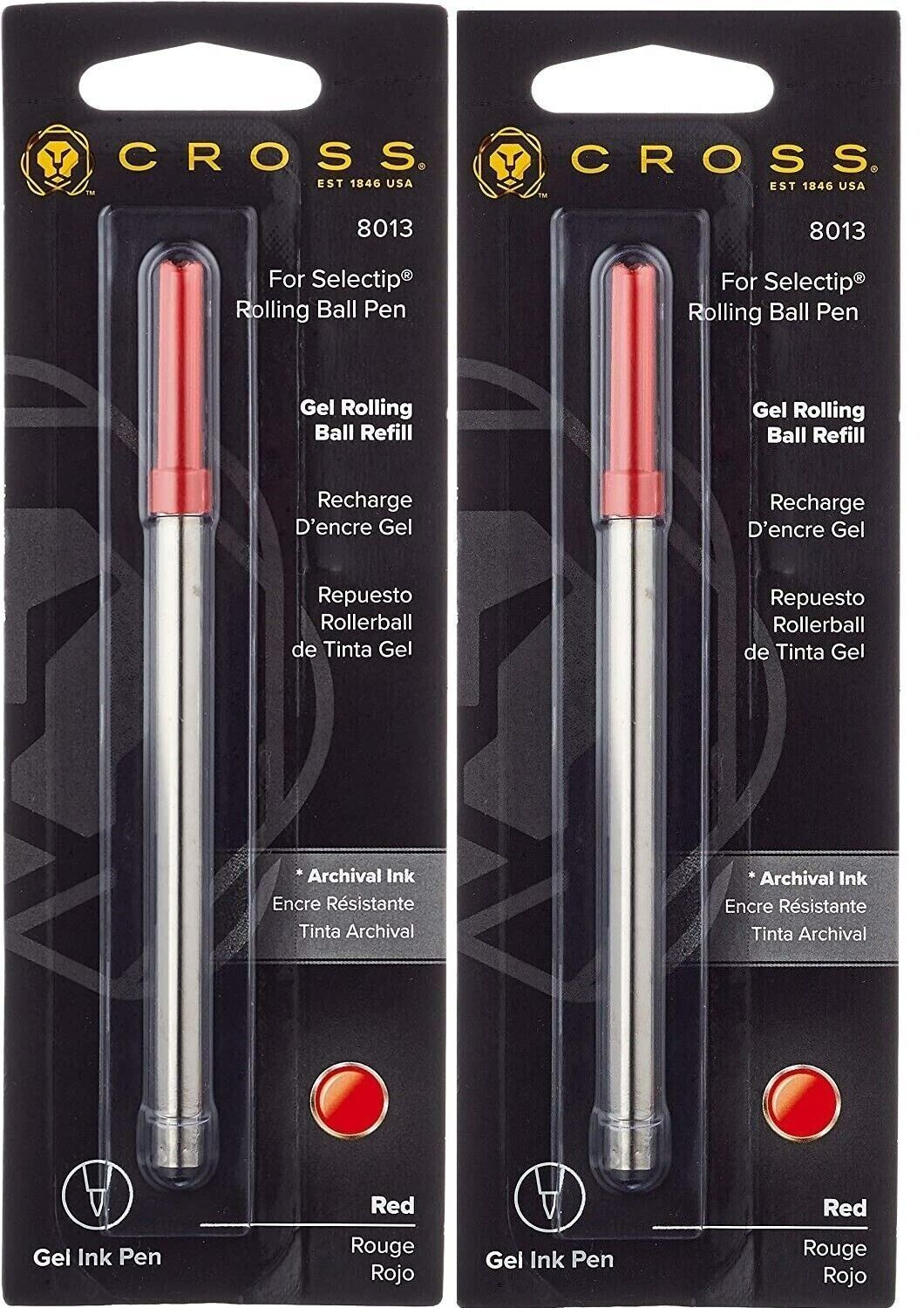 2 - Genuine Cross Selectip Rollerball Pen Refills - Red - New Sealed Packs 8013