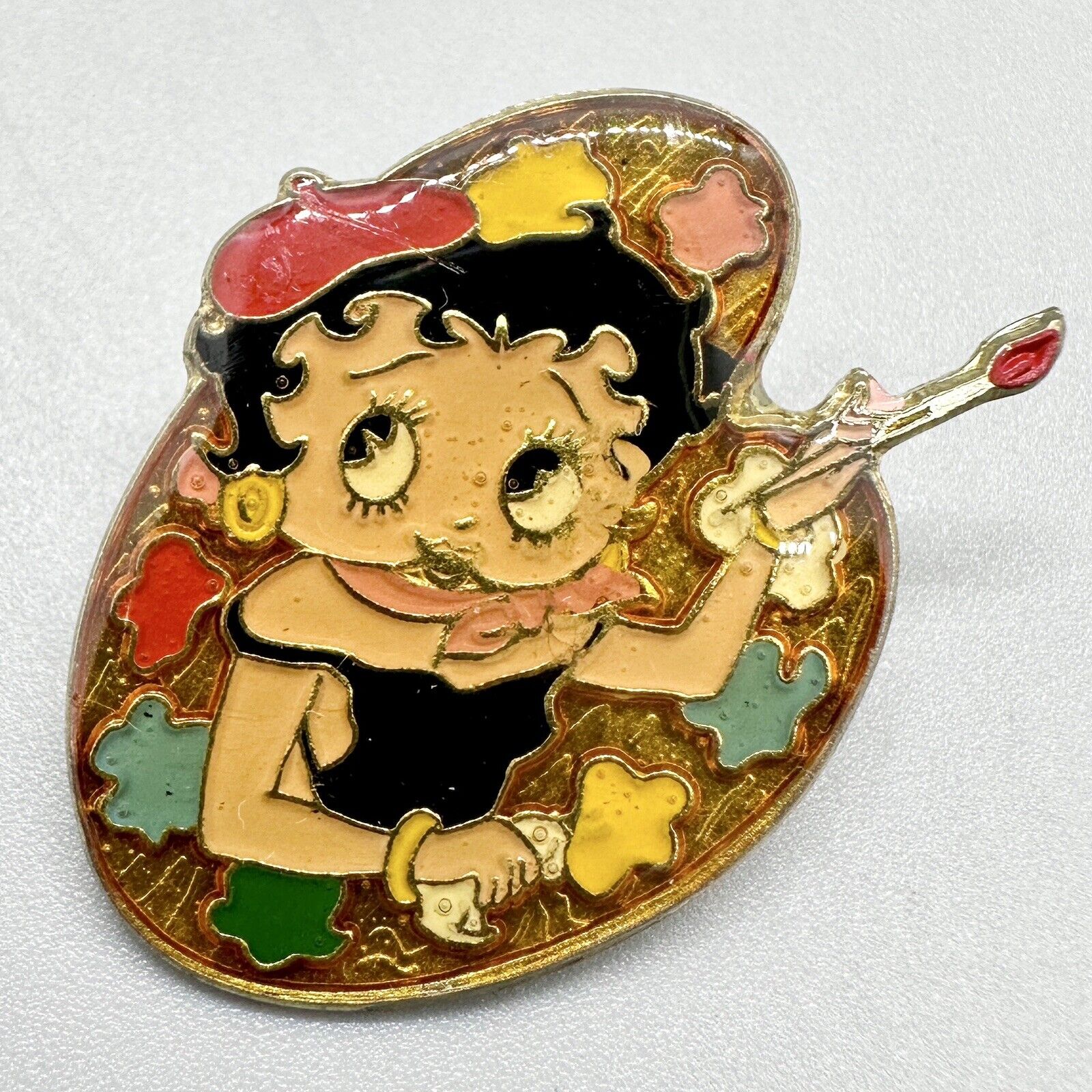 Vintage Rare Betty Boop Enamel The Artist Palette and Brush Lapel Hat Pin