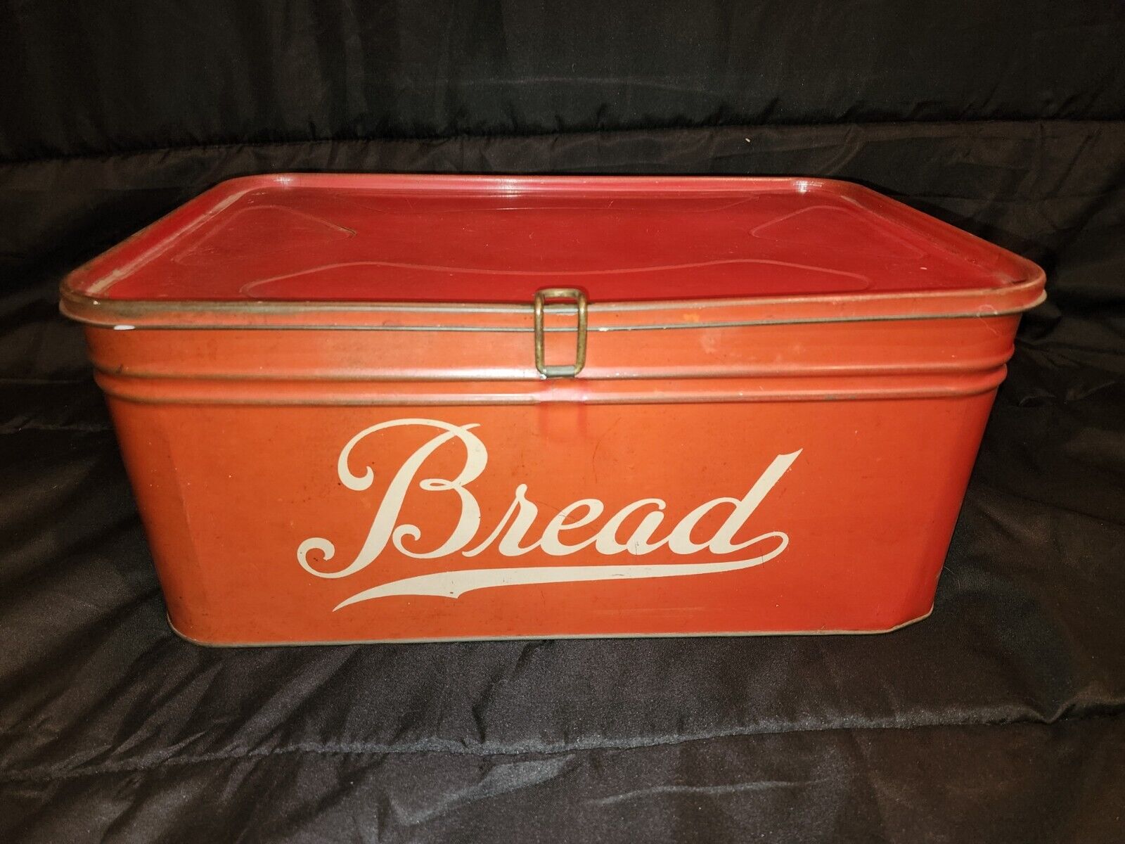 Vintage Red Kitchen Tin Metal Bread Box Antique Retro