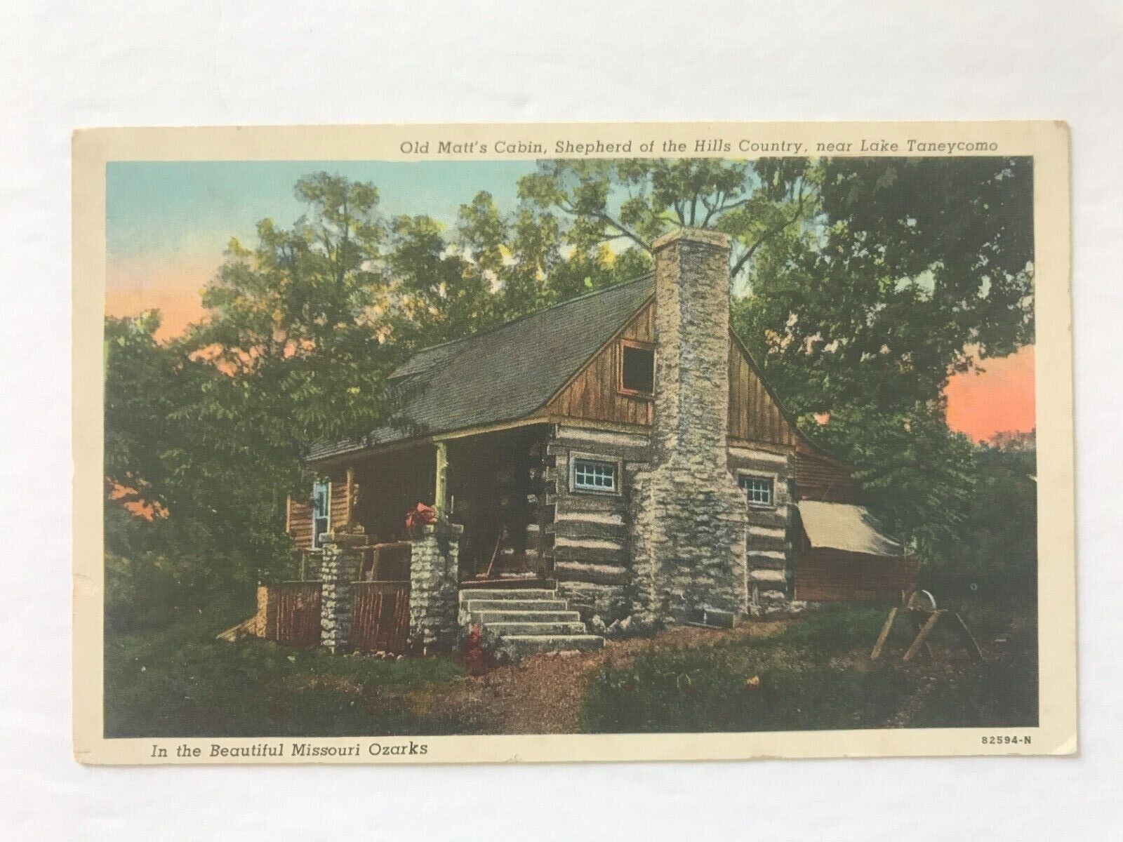 Postcard MO Lake Taneycomo Misssouri Ozarks Old Matt's Cabin c 1920's