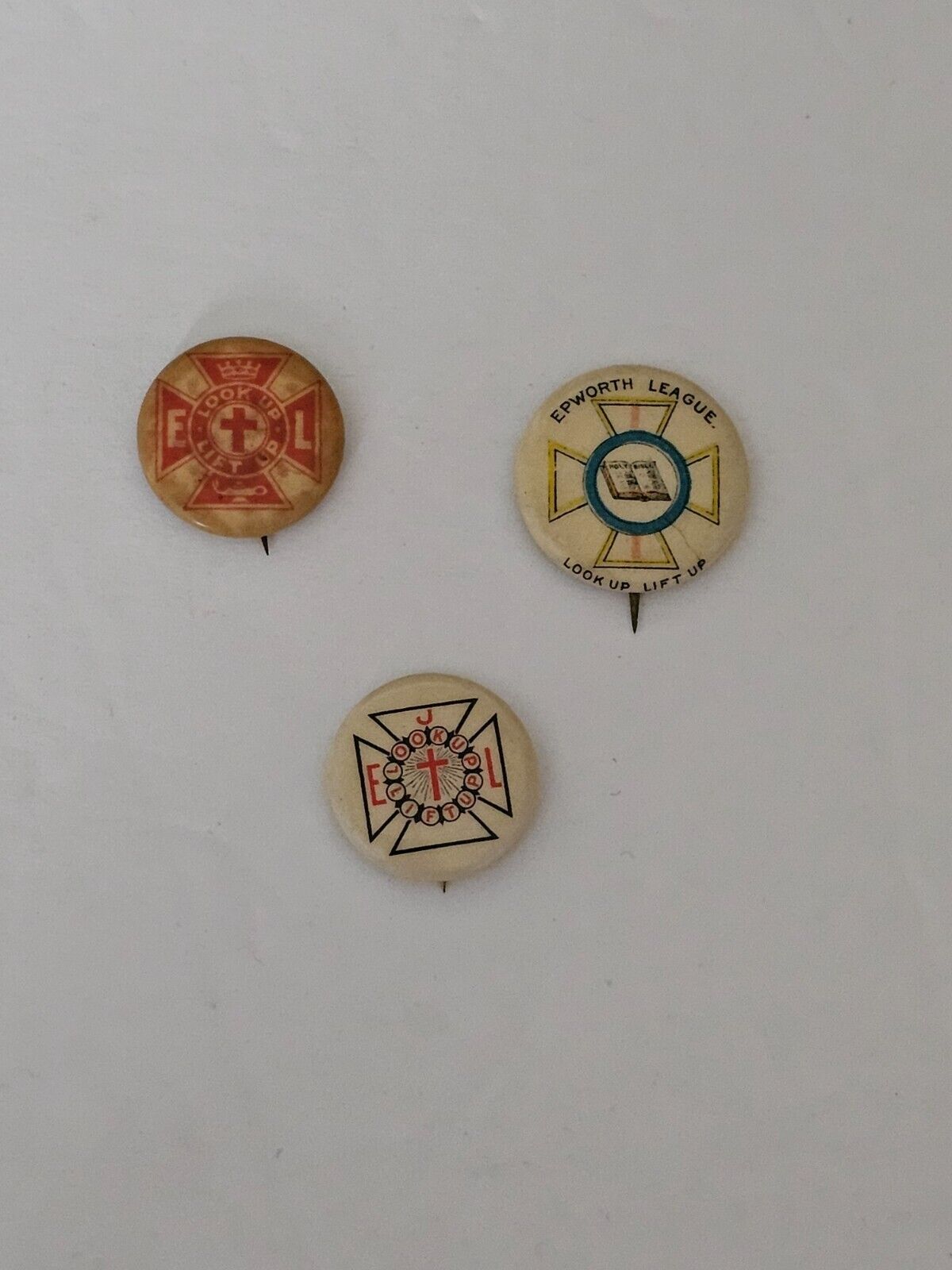 Vintage Methodist Epworth League PIN BACK Button Lot of 3