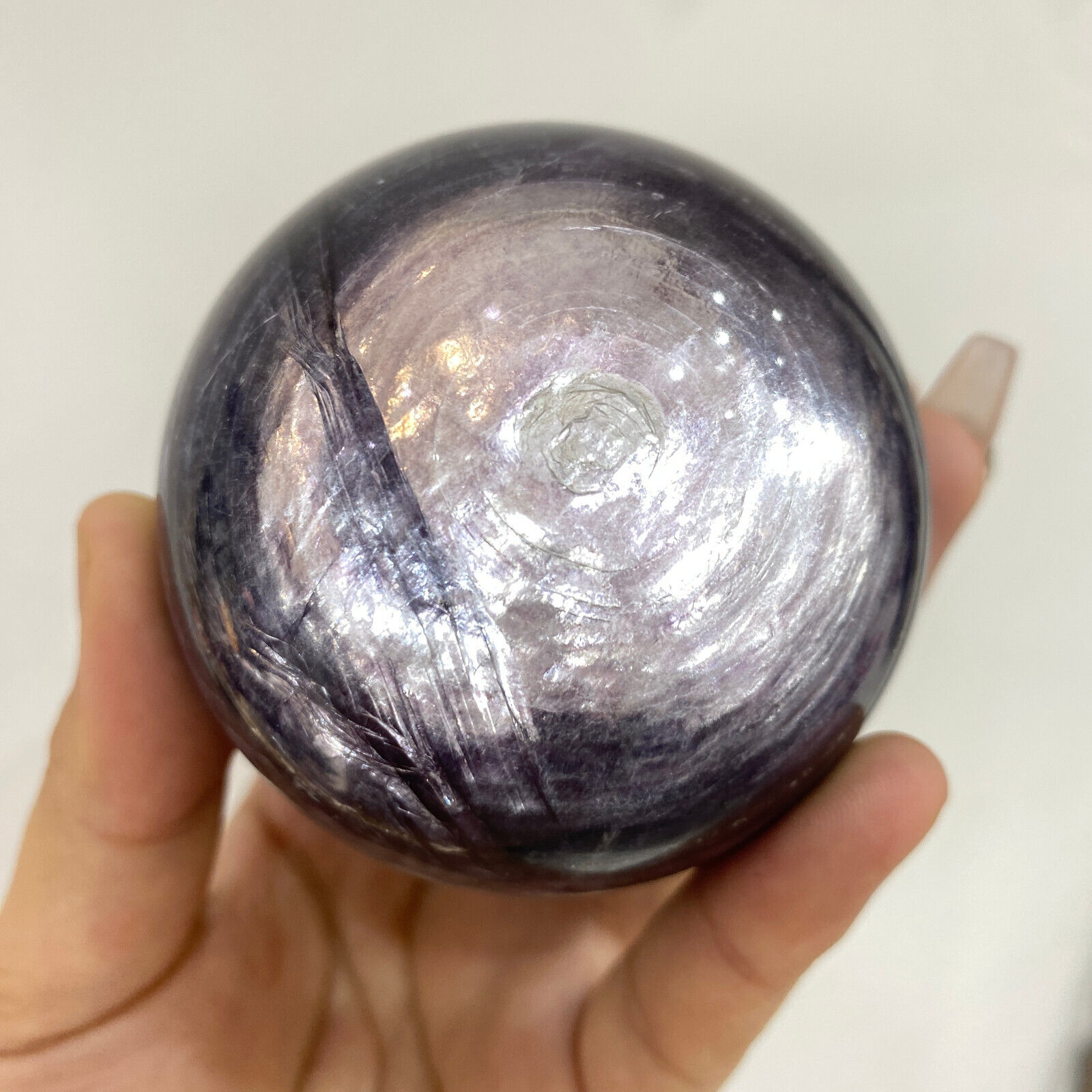 1.1lb Natural Stunning Gem Lepidolite Crystal Sphere Flashy Purple Mica Ball