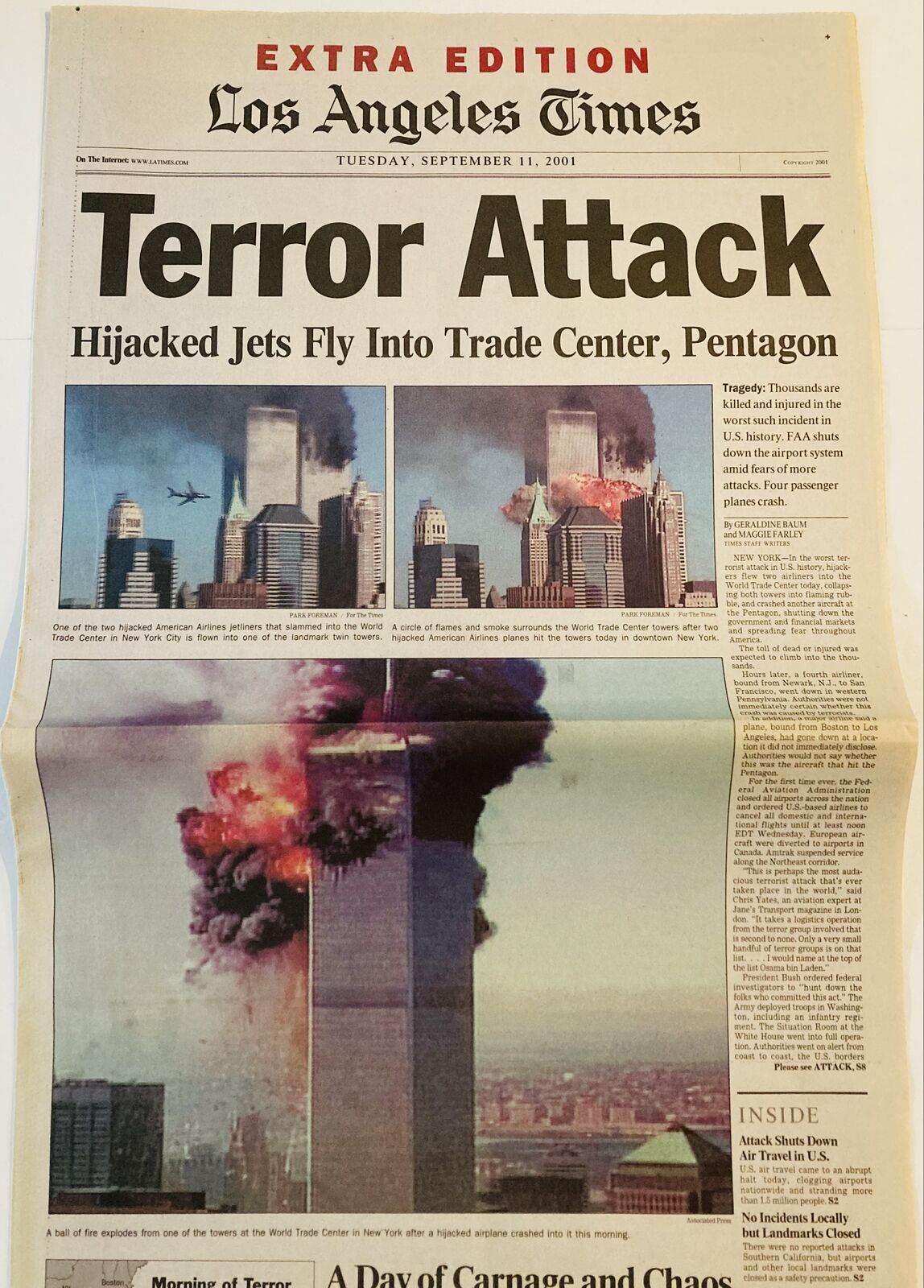 World Trade Center WTC 9/11 2001 Newspaper Los Angeles Times 1st Iss EXTRA Orig