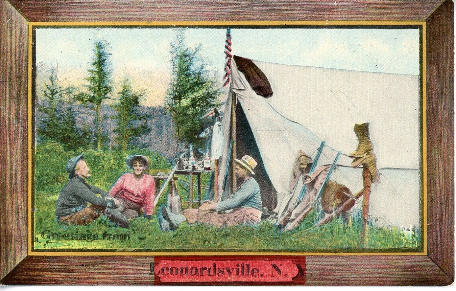 Postcard Leonardsville NY Pioneer Life Camping Divided Back Posted 1914 Antique 