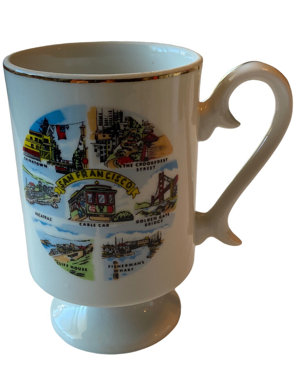 Vintage San Francisco CA Pedestal 1960s Souvenir Coffee Mug Cup RARE
