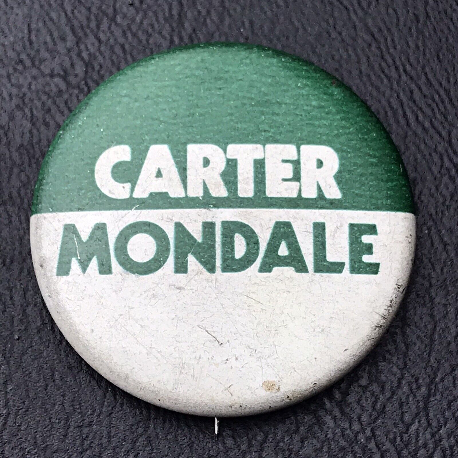 Jimmy Carter Mondale Presidential Campaign Political Button Pin Green White