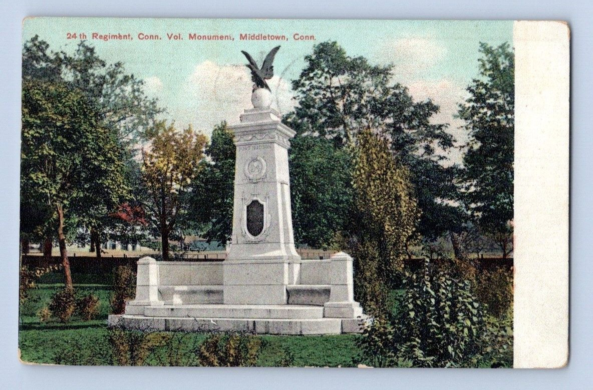 1908. MIDDLETOWN, CONN. 24TH REG. MONUMENT. POSTCARD 1A37