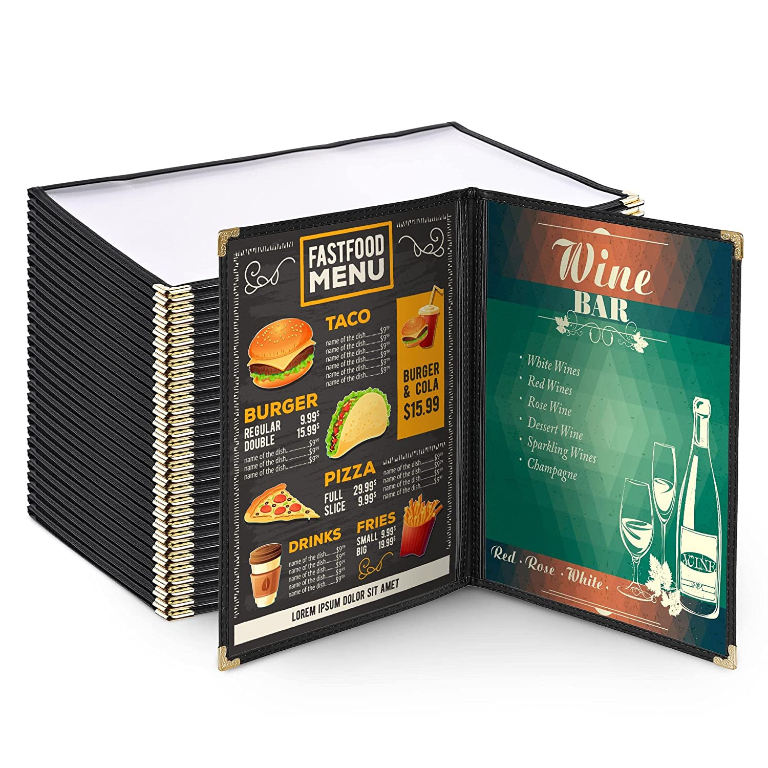 Wechef 30 Pack Restaurant Menu Covers 8.5 X 14 Double Fold 2 Pages 4 Views Trans