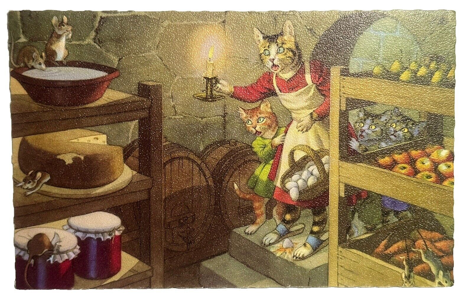 Alfred Mainzer Cats Postcard Belgium Anthropomorphic Mice Trouble in Root Cellar