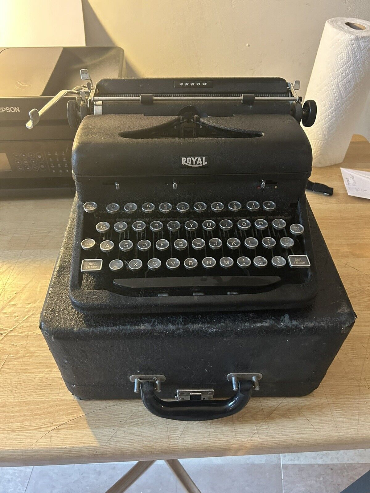 Vintage royal Arrow typewriter in case
