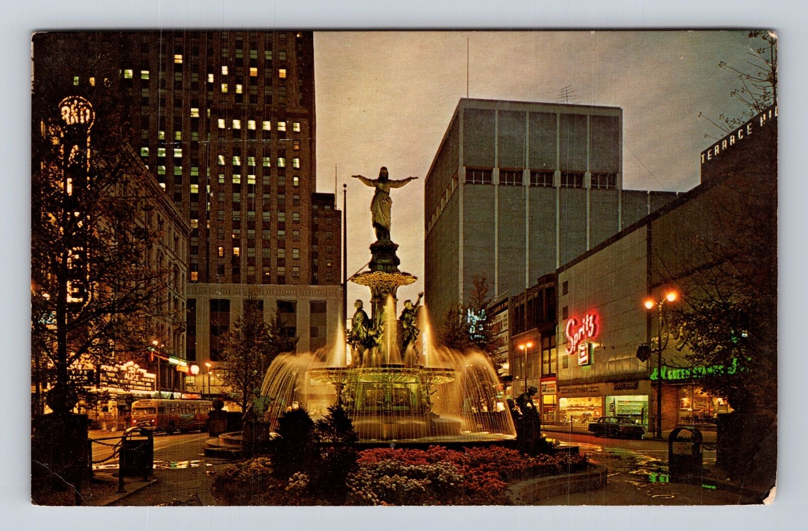 Cincinnati OH-Ohio, Fountain Square, Antique, Vintage Souvenir Postcard